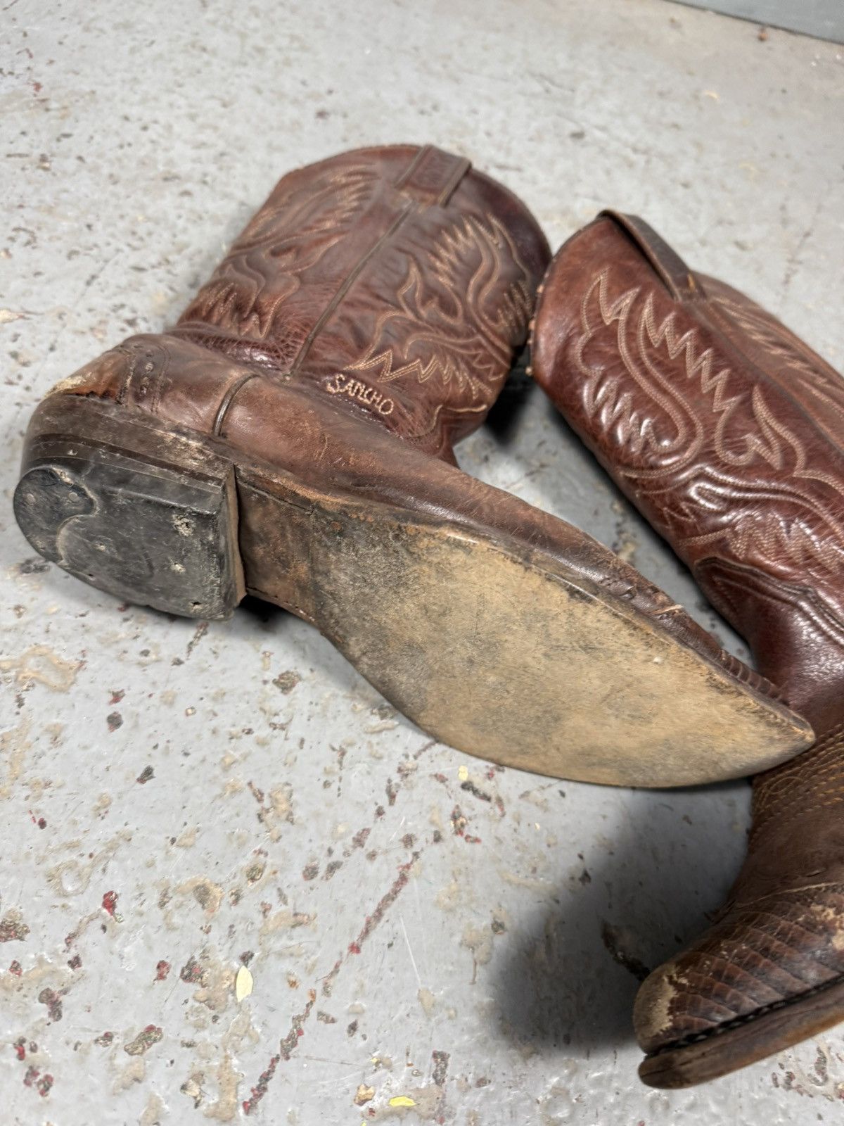 Sancho Boots 90s Vintage Sancho Spain Distressed Cowboy Boots Pointy Toes Size US 8 / EU 41 - 3 Thumbnail