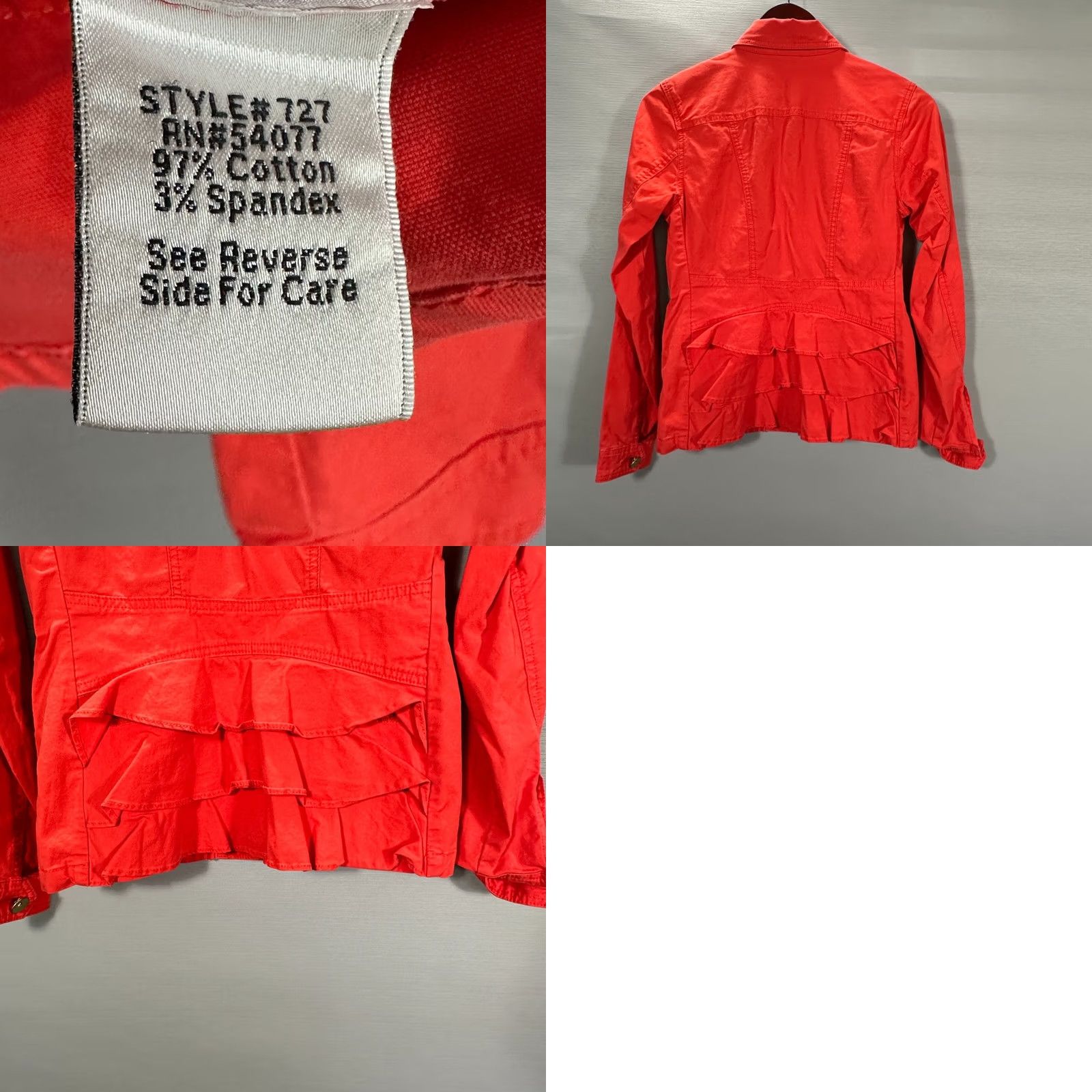 Vintage CAbi 727 Jacket Womens XS Taylor Utility Ruffle Back Button Lobster Red Pockets Jacket Size XS / US 0-2 / IT 36-38 - 8 Thumbnail