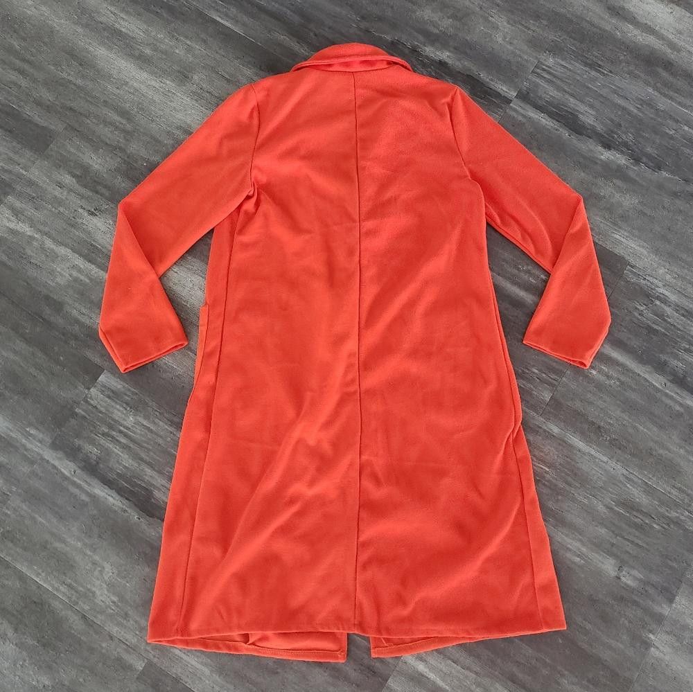Designer Fire Orange Pocket Detailed Long Fleece Trench Size S / US 4 / IT 40 - 2 Thumbnail