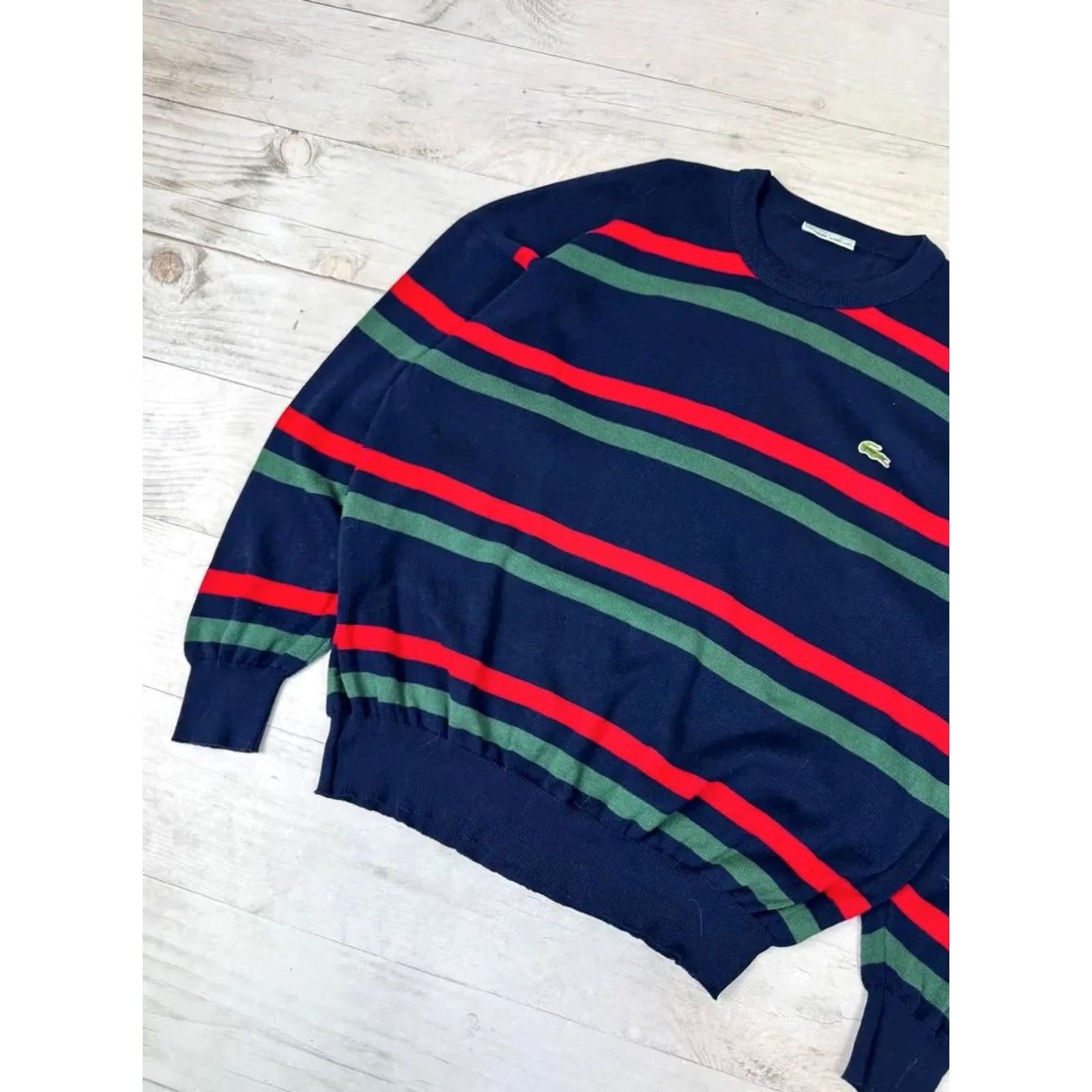 Lacoste VINTAGE Lacoste Sweater Steel Blue Striped Knit 2XL Men 90s Size US XXL / EU 58 / 5 - 3 Thumbnail