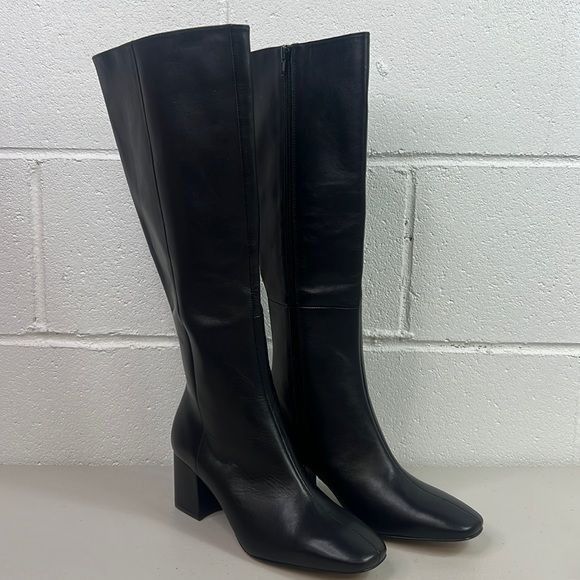 Ann Taylor Ann Taylor Block Heel Leather Boots Black tall #597207