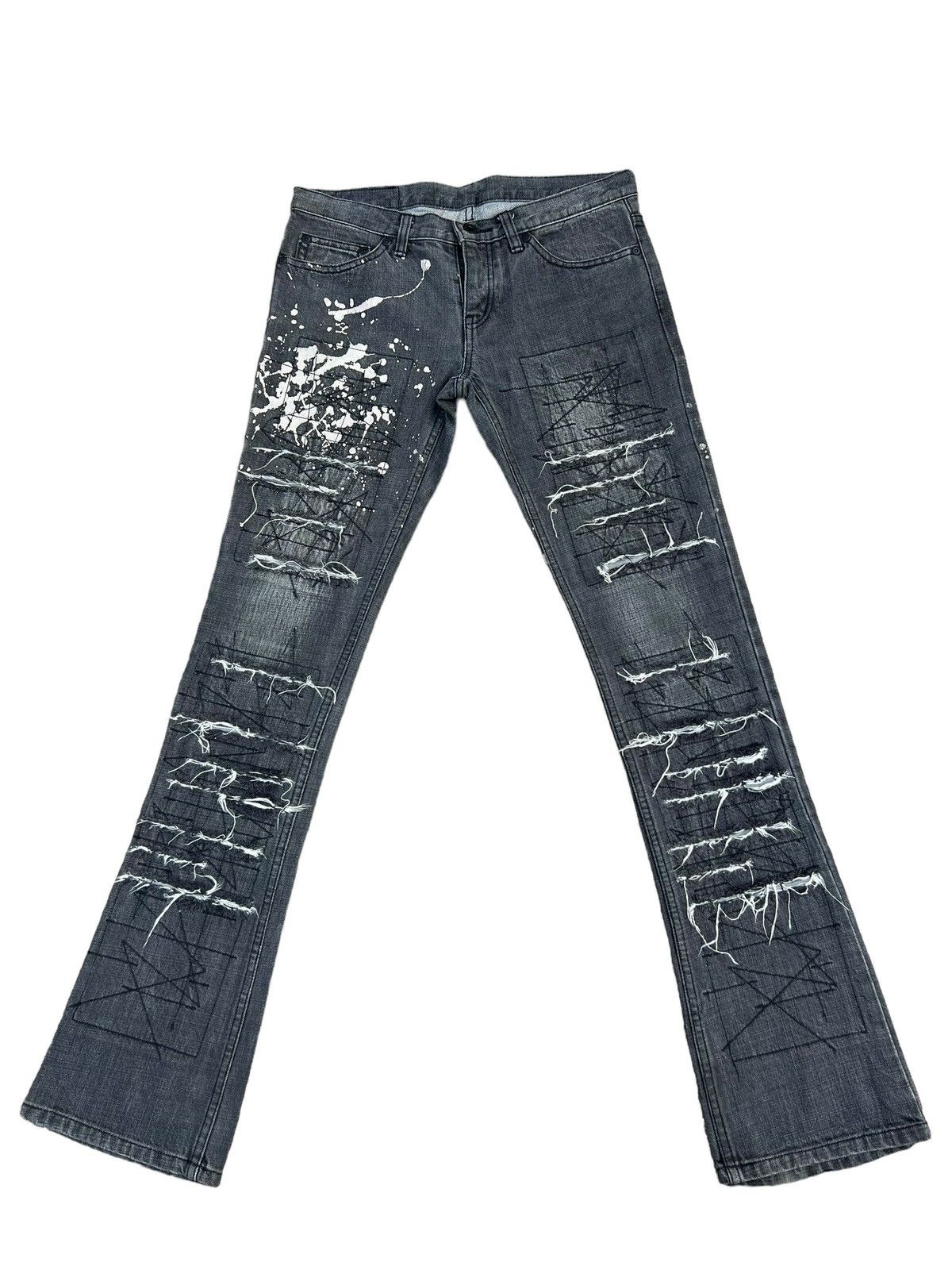 Hysteric Glamour × Vintage Vintage HG Japan Rips ZigZag Patchwork Denim Flare Jeans Size US 29 - 1 Thumbnail