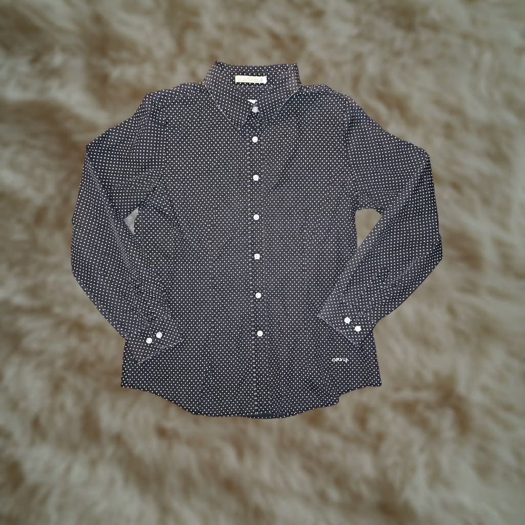 Orvis Orvis Button-Up Shirt Women's 10 Navy Blue Polka Dot Long Sleeve Wrinkle Free Size L / US 10 / IT 46 - 1 Thumbnail