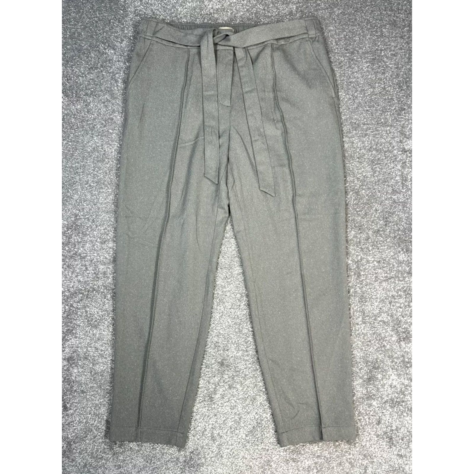 Loft Loft Dress Pants Womens 12 Gray Pleated High Rise Tapered Paperbag Tie Waist Nylon Blend Dress Pants Loft Women's 12 Gray Size 34" / US 12 / IT 48 - 2 Thumbnail