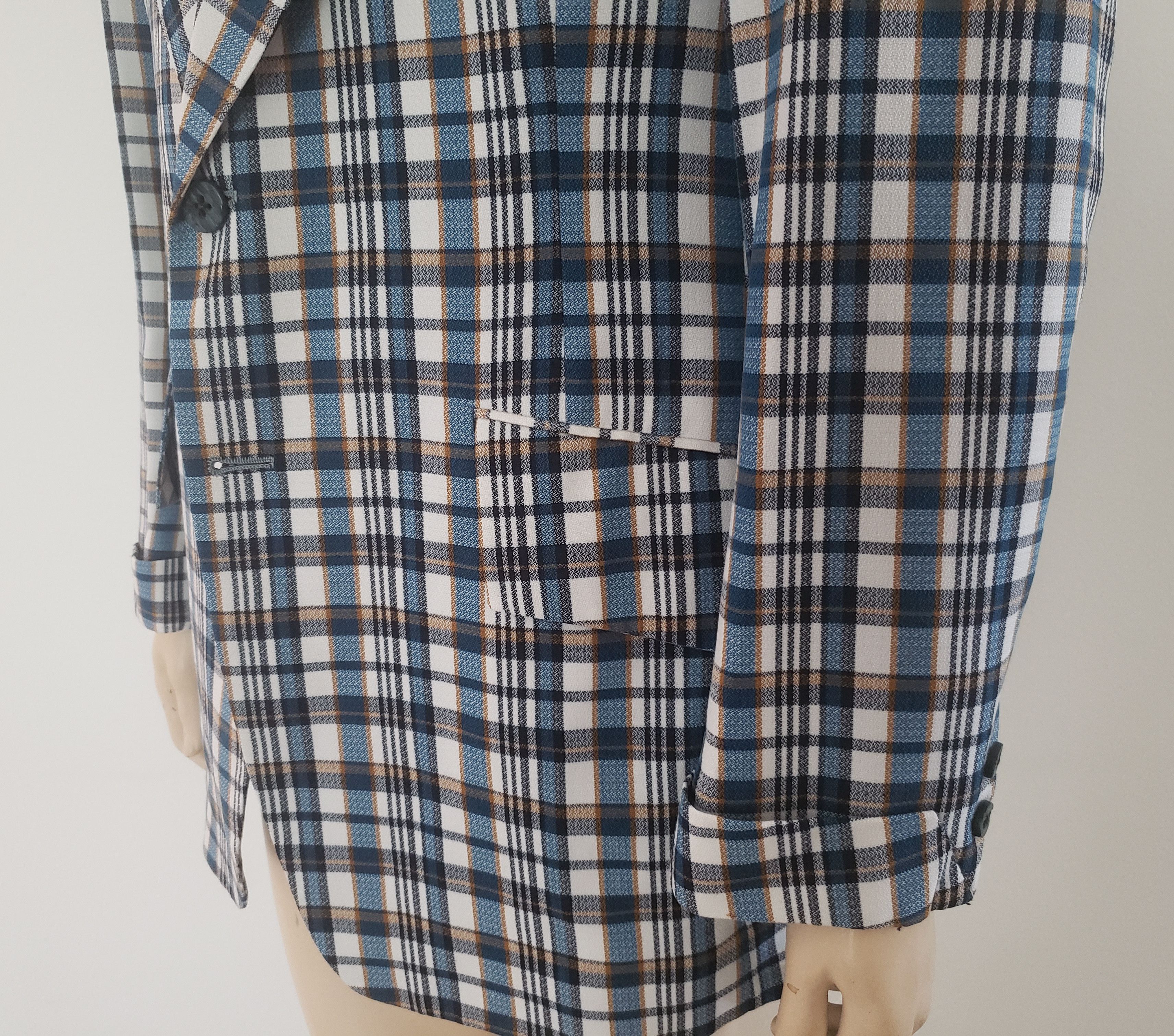 Vintage wild sport coat 40L vintage 1970s blue plaid Size 40L - 5 Thumbnail