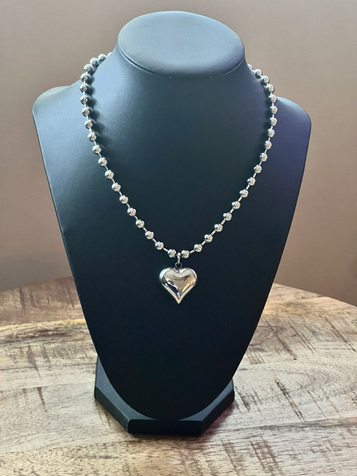 Other Puffed heart stainless steel necklace Size ONE SIZE - 2 Thumbnail