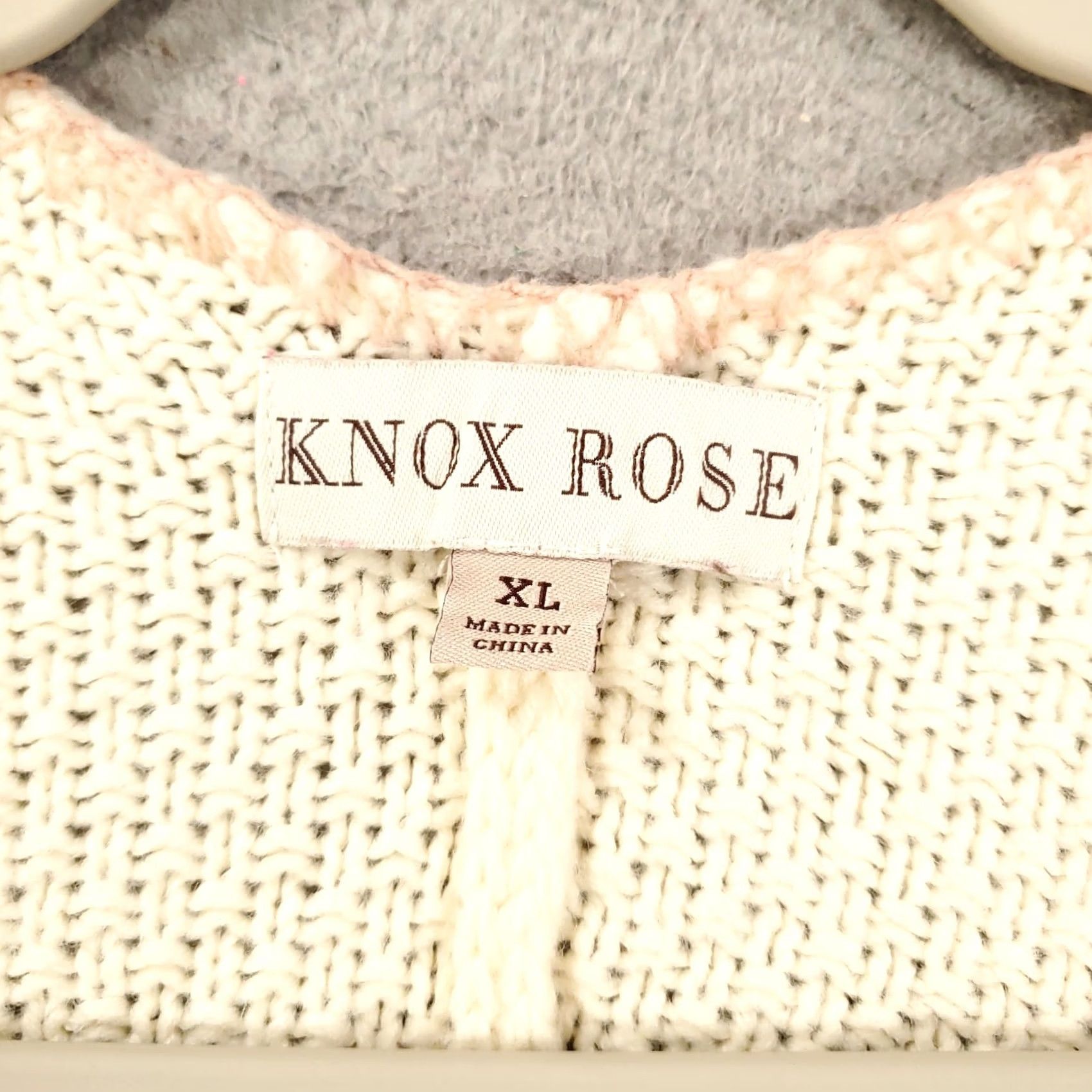 Vintage Knox Rose Cardigan XL Ivory Pink Open Front Knit Oversized Boho Shirt Womens Size XL / US 12-14 / IT 48-50 - 5 Thumbnail