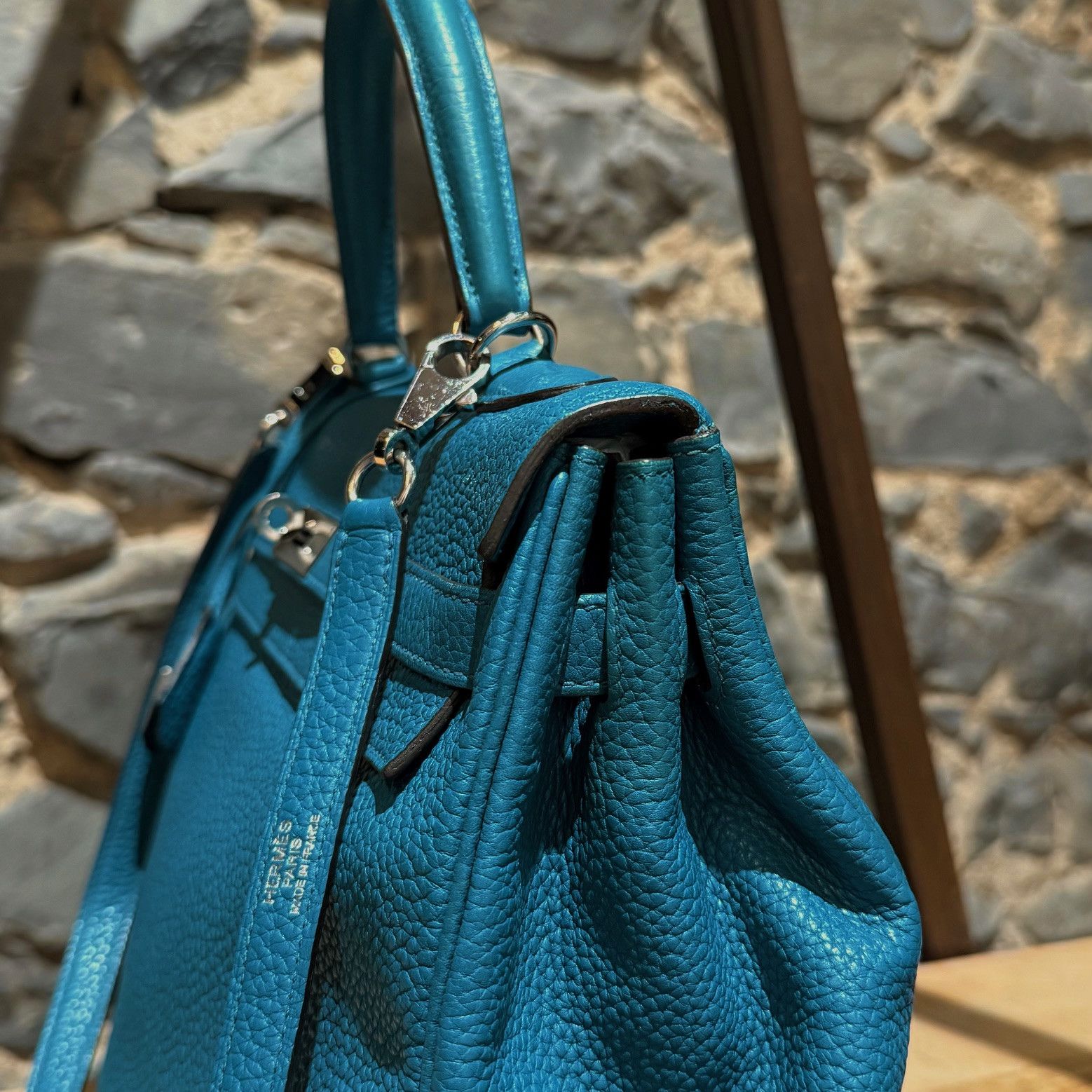 Hermes Hermès 2013 Bleu Izmir Clemence Leather Kelly 35 Bag Size ONE SIZE - 3 Thumbnail