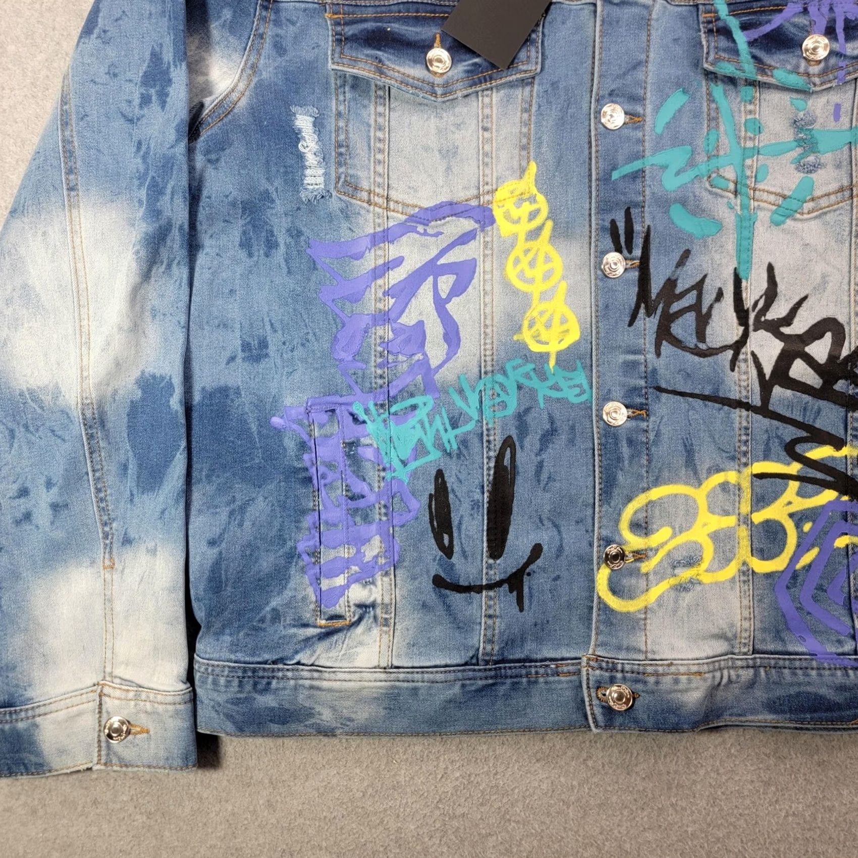 Denime MacKeen Jacket Mens 3XL Blue Denim Bomber Graffiti Hip Hop MK300 Kenny Size US XXL / EU 58 / 5 - 4 Thumbnail
