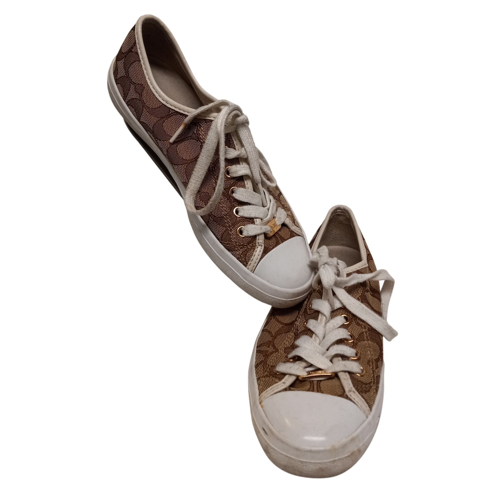 Coach Coach Size 8 8B Sneakers Signature Canvas Lace Up Brown Whit Size US 8 / IT 38 - 1 Thumbnail