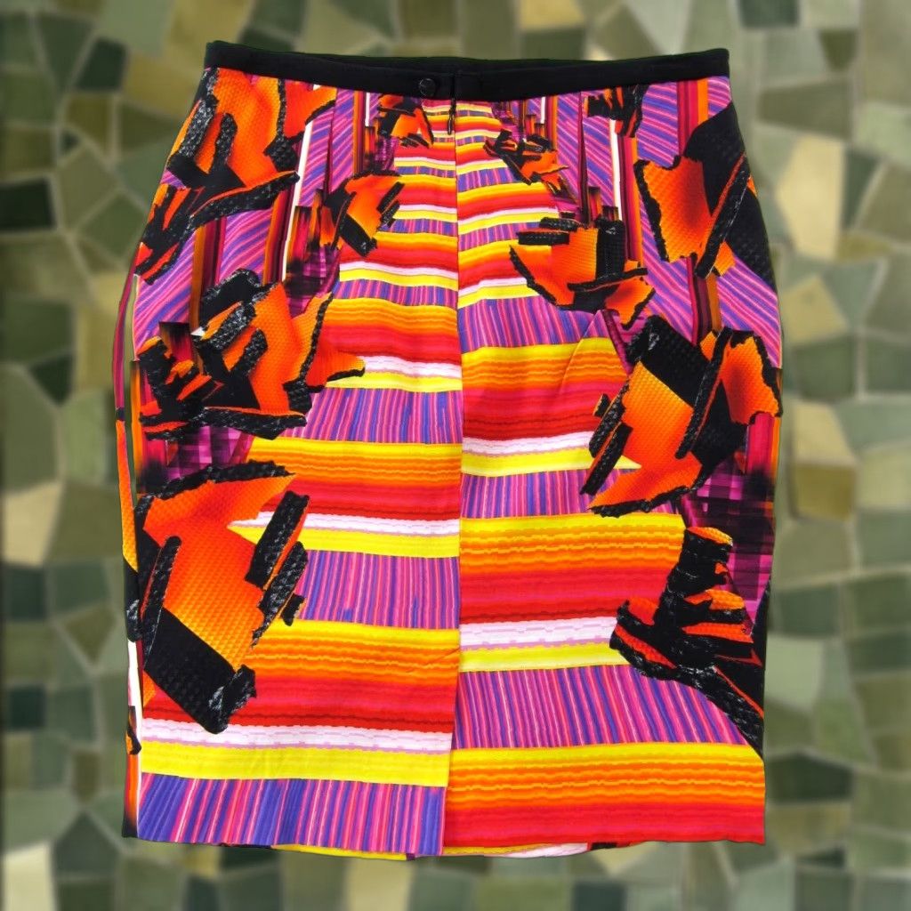 Peter Pilotto Vintage Peter Pilotto Pink Orange Black Geometric Retro Straight Pencil Skirt 14 Size 36" / US 14 / IT 50 - 1 Thumbnail