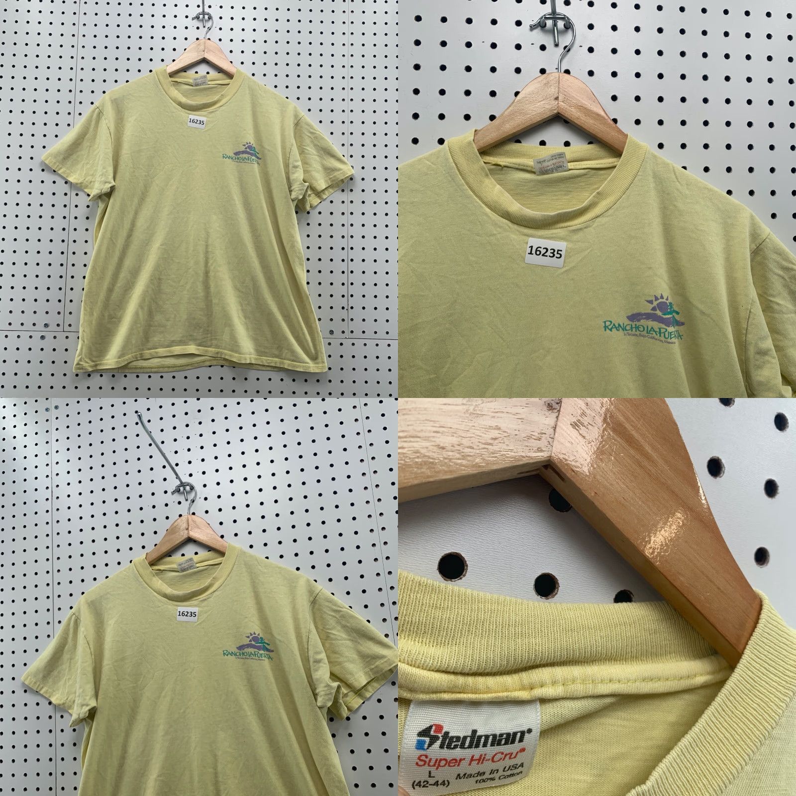 Vintage Vintage 80s Stedman T-Shirt Large Yellow Unisex Crew Neck Cotton Retro BCBaja Cali Size US L / EU 52-54 / 3 - 8 Thumbnail