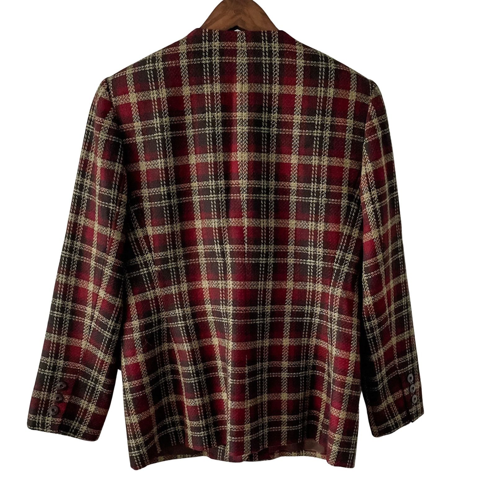 Vintage Kasper Vintage Burgundy Plaid Wool Blazer Jacket 8P Size M / US 6-8 / IT 42-44 - 3 Thumbnail
