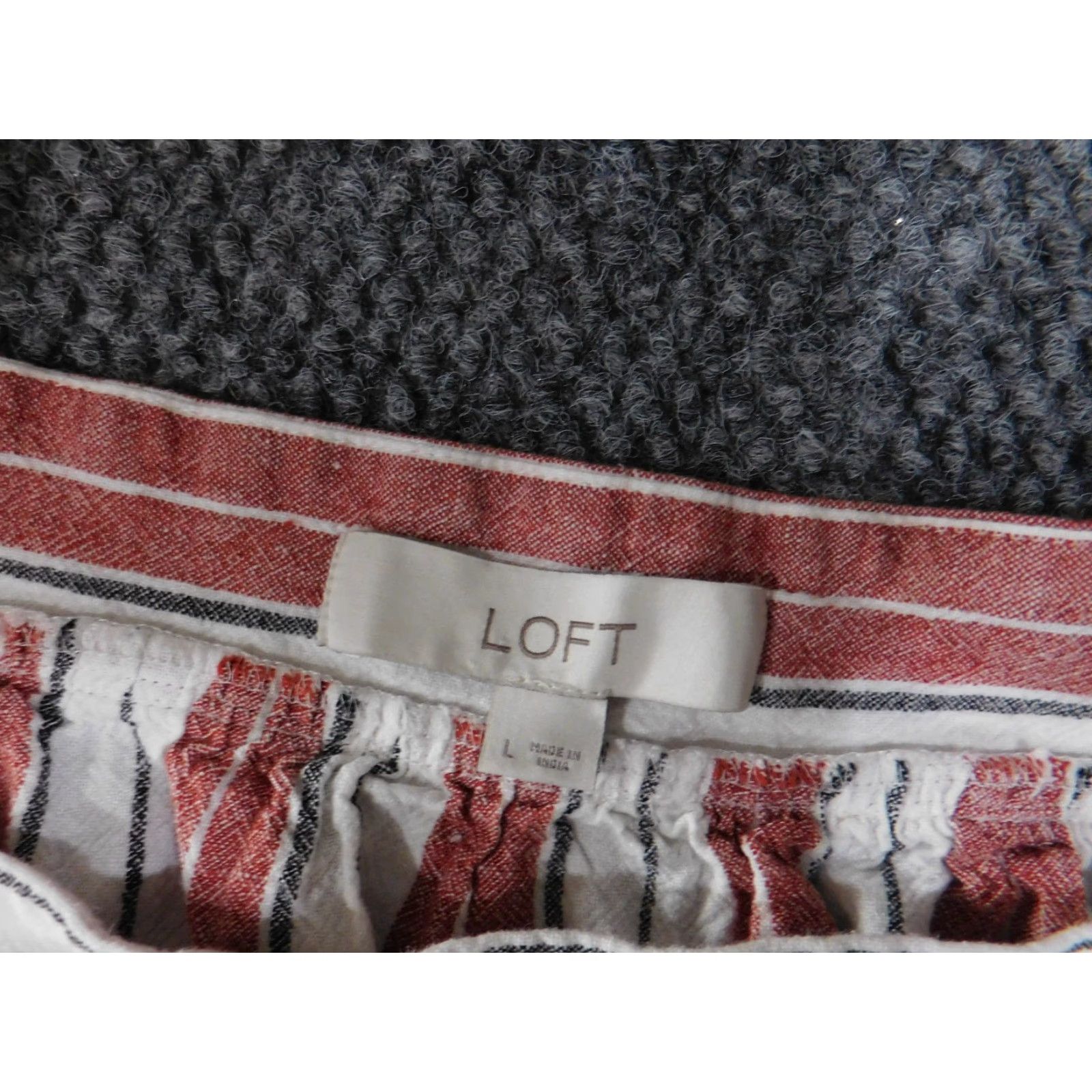 Loft LOFT Blouse Womens Large Red White Striped Puff Sleeve Linen Blend Top Size L / US 10 / IT 46 - 5 Thumbnail
