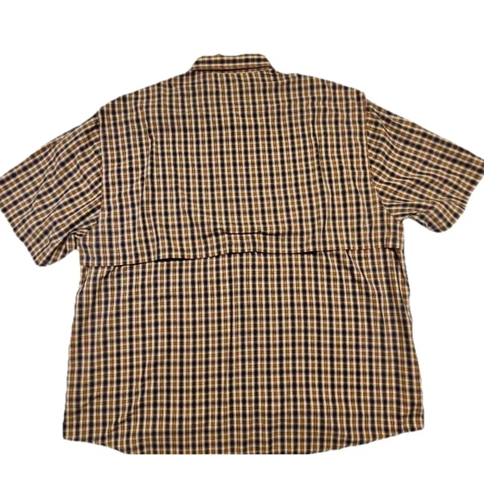 Vintage Mens 3XL Plaid Utility Shirt Short Sleeve Brown Blue Button Down Collared Cotton Outdoor Pockets Size US XXL / EU 58 / 5 - 5 Thumbnail