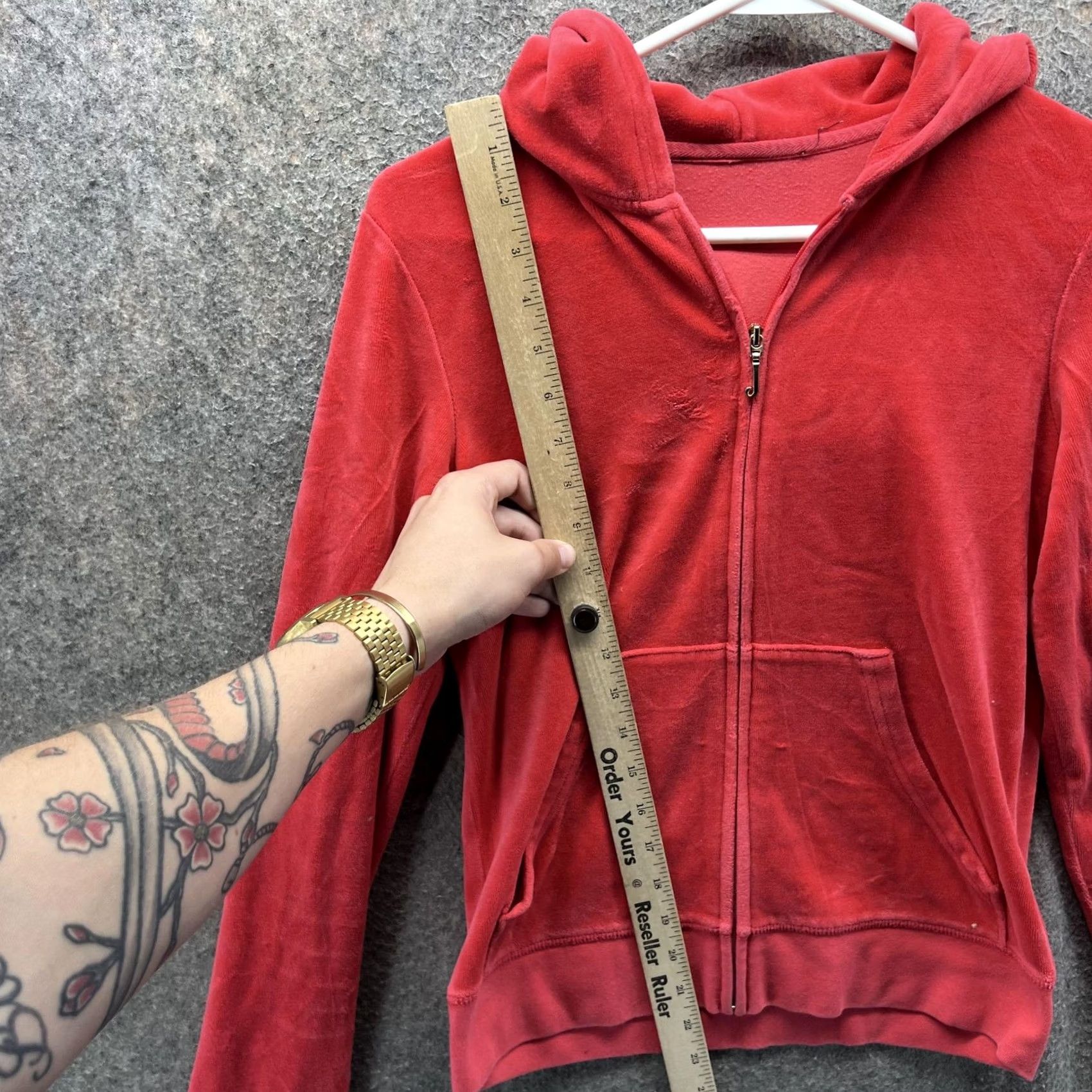 Juicy Couture Juicy Couture Hoodie Womens XS Red Velour Glamorous Logo Full Zip Sweatshirt Size XS / US 0-2 / IT 36-38 - 5 Thumbnail