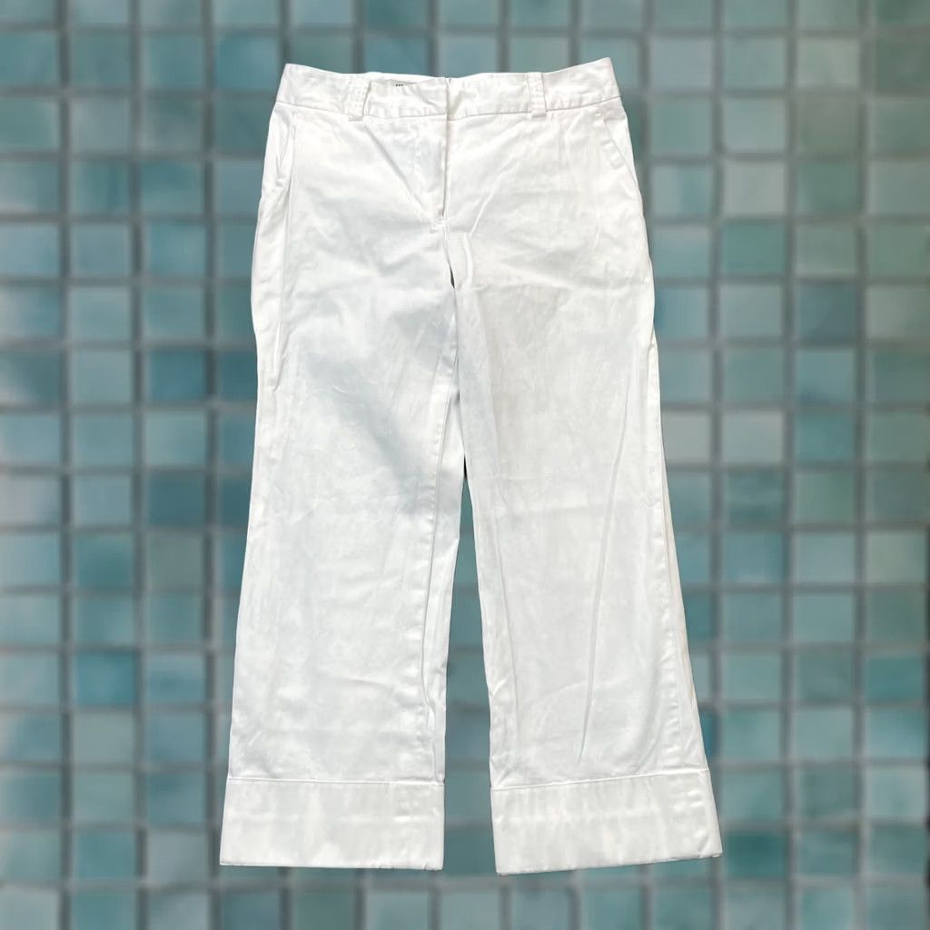 Jil Sander Jil Sander Pants Womens 40 White Cropped Cotton Satin Stretch Casual Classic Size 30" / US 8 / IT 44 - 1 Thumbnail