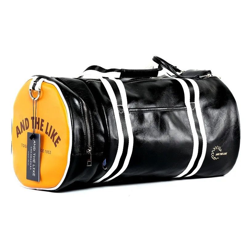 image of Pu Leather Fitness Sports Training Bag in Black Yellow, Men's