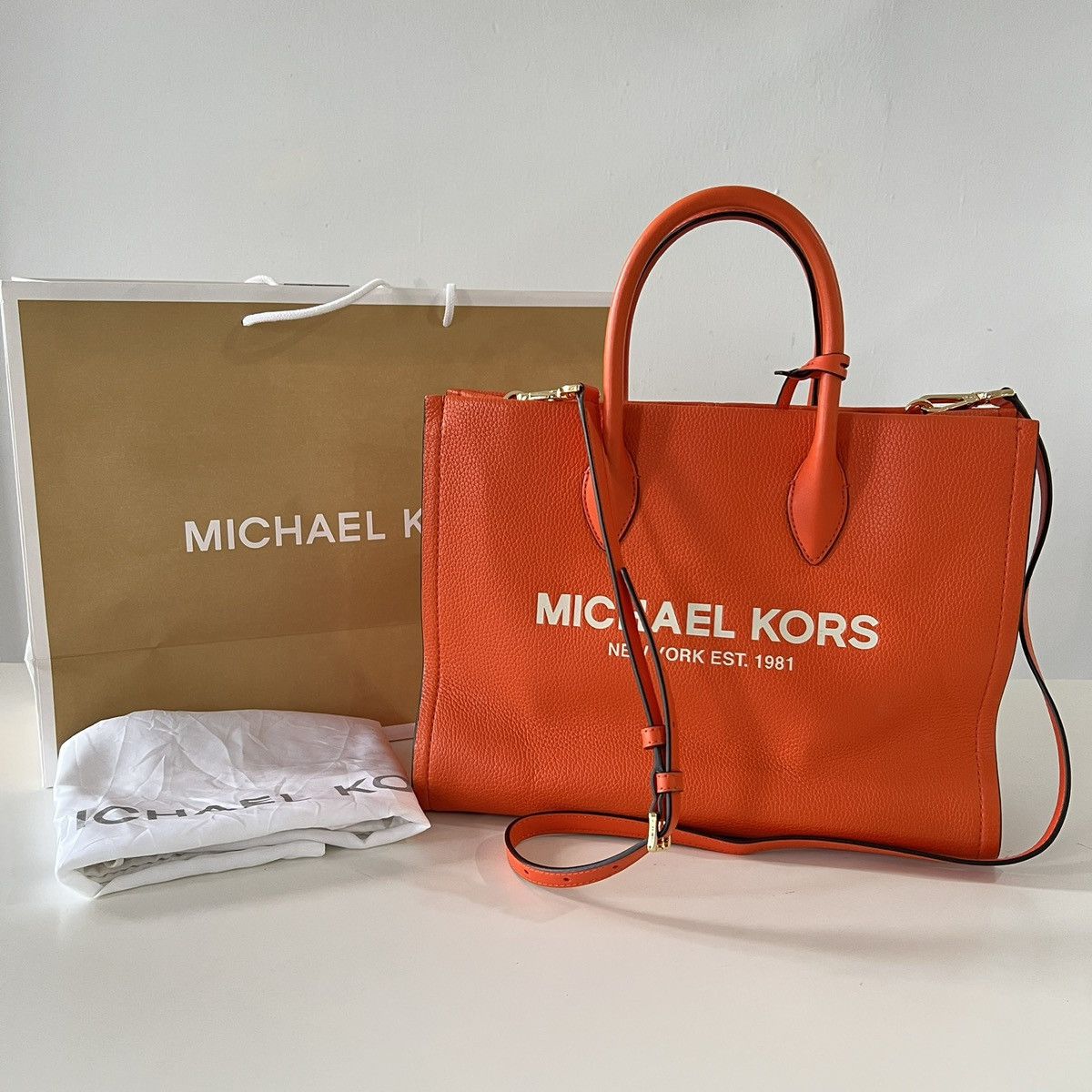 Michael Kors Authentic Micheal Kors Mirella Leather Tote Bag in Orange, Women's