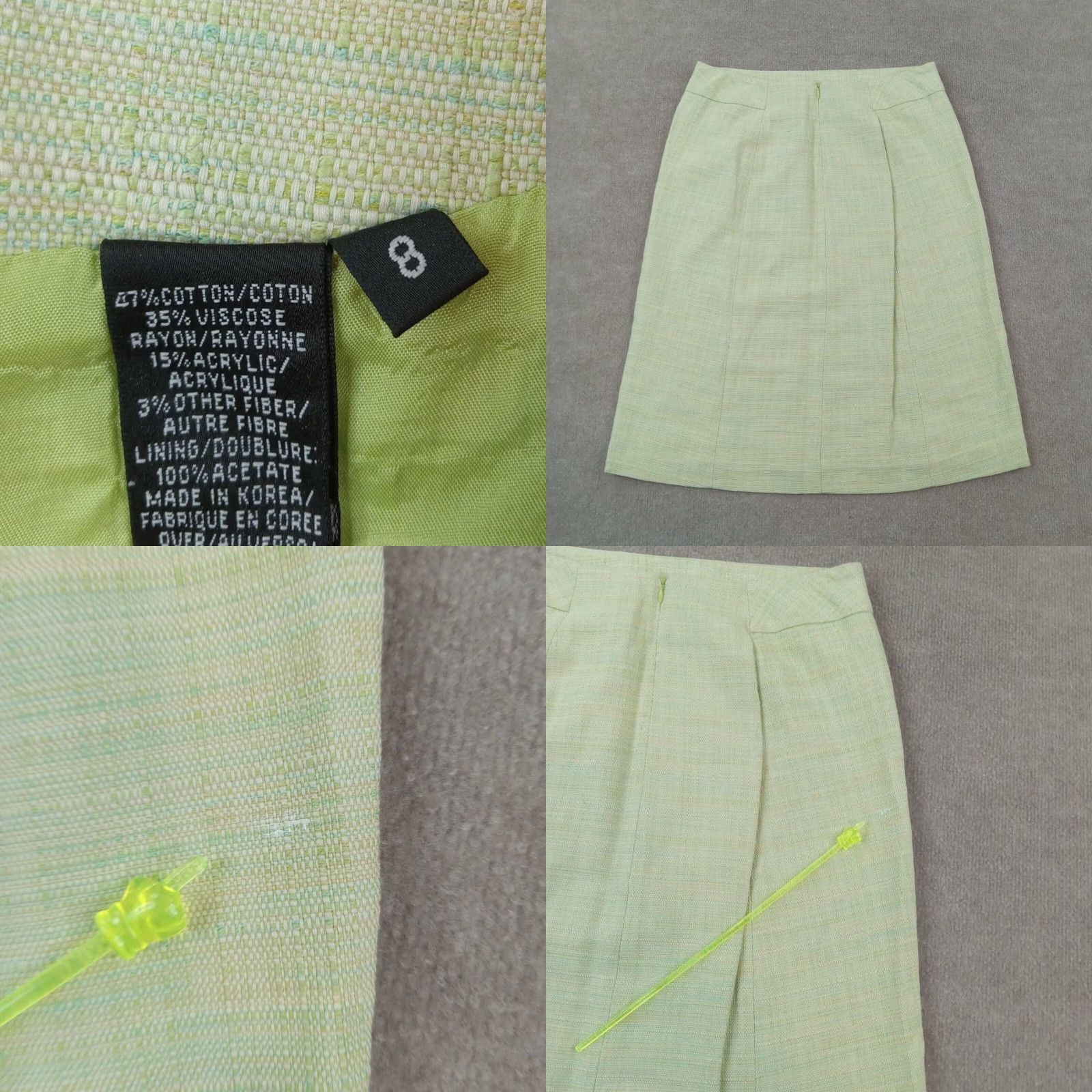Vintage Dana Buchman Green Knee Length Lined A-Line Skirt Womens 8 Cotton Casual Size 30" / US 8 / IT 44 - 8 Thumbnail