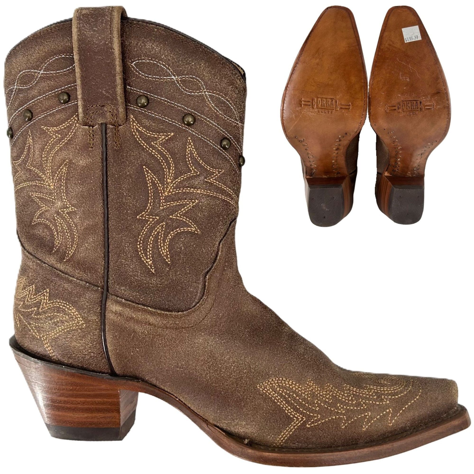 Corral Corral Boots Women's 8M Brown Suede Leather Studded Ropers Size US 8 / IT 38 - 1 Thumbnail