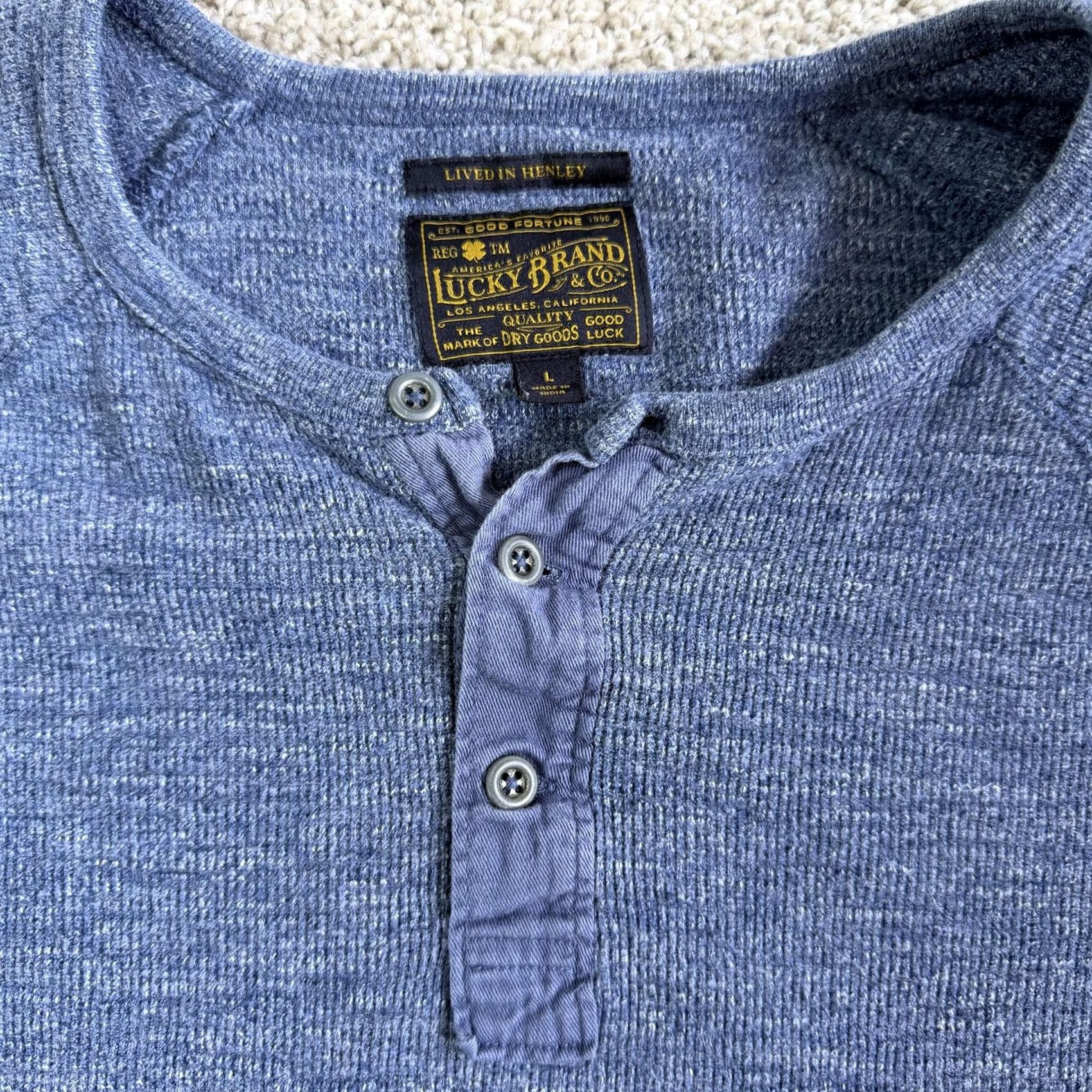 Lucky Brand Lucky Brand Henley Shirt Womens Large Blue Thermal Knit Long Sleeve Tee Top Size L / US 10 / IT 46 - 2 Thumbnail