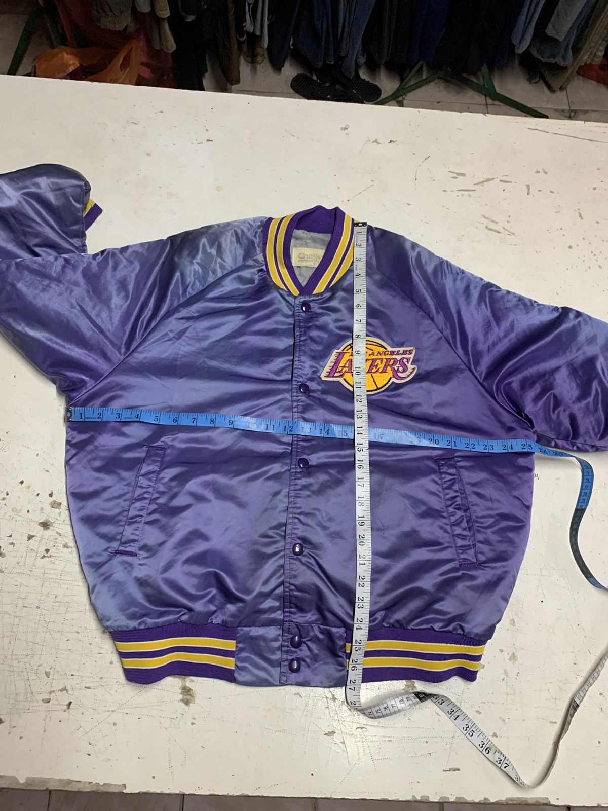 NBA Vintage Los Angeles lakers satin pocket chalk line Size US XL / EU 56 / 4 - 18 Thumbnail