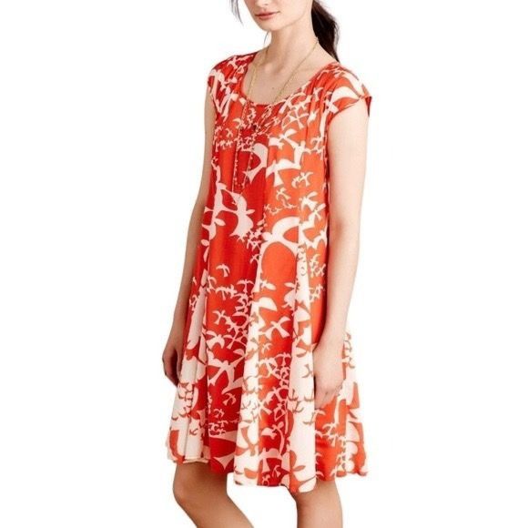Anthropologie Anthropologie Maeve Mini Swing Dress Small Tangerine White B Size S / US 4 / IT 40 - 6 Thumbnail