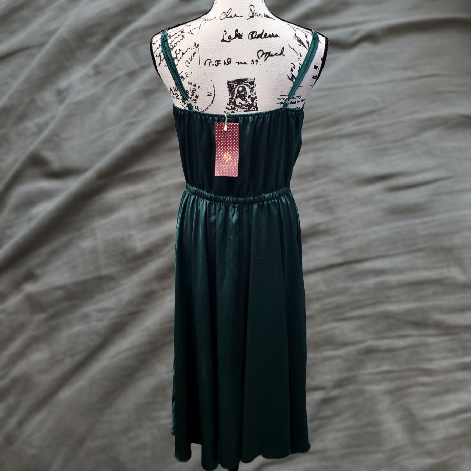 Vintage Messy Fun Maxi Dress Womens Size S Green Satin Drawstring Waist Adjustable Strap - Sleeveless, Party/Cocktail, 51 Length, Chest 15 Size S / US 4 / IT 40 - 1 Thumbnail