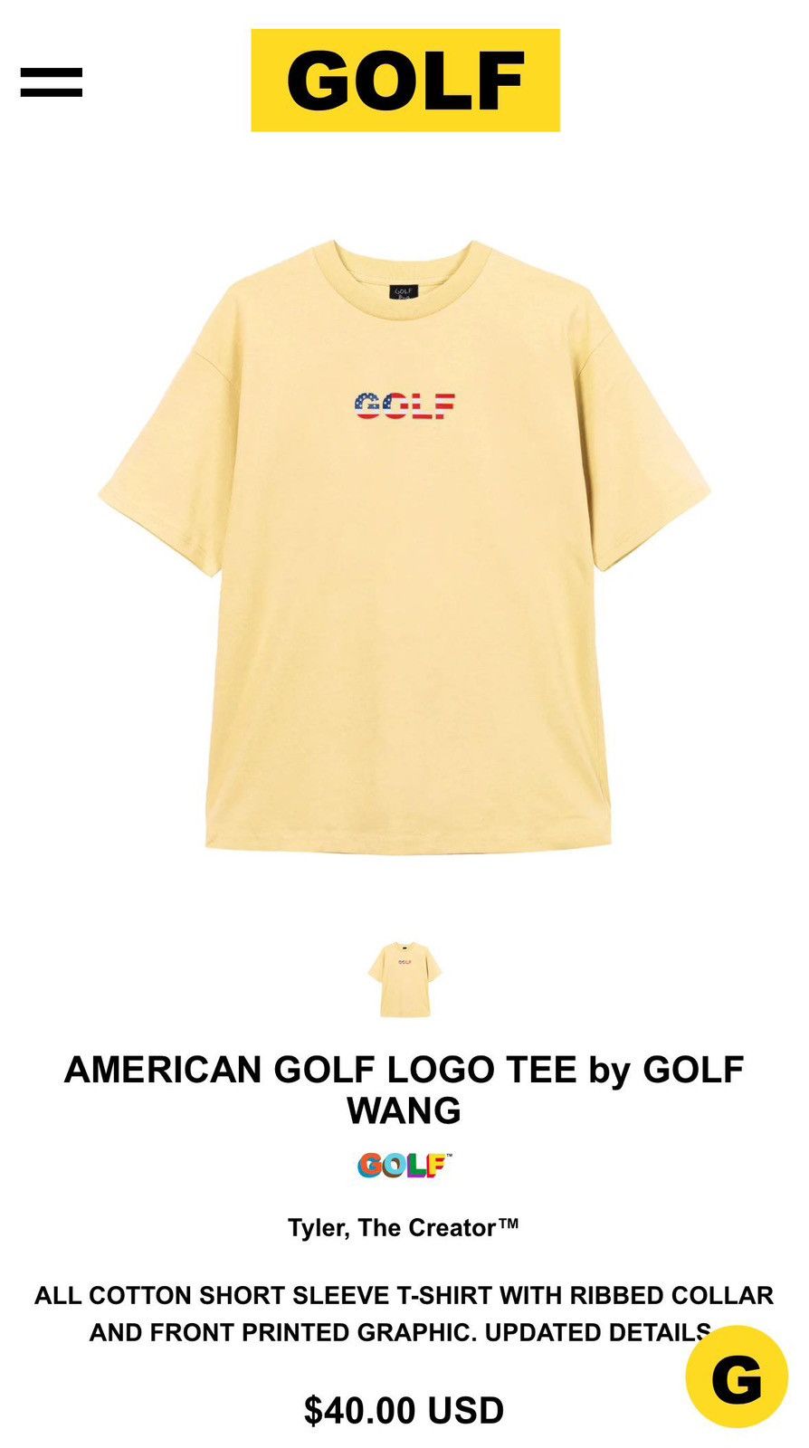 Golf Wang American Golf Logo Tee Size US L / EU 52-54 / 3 - 4 Thumbnail