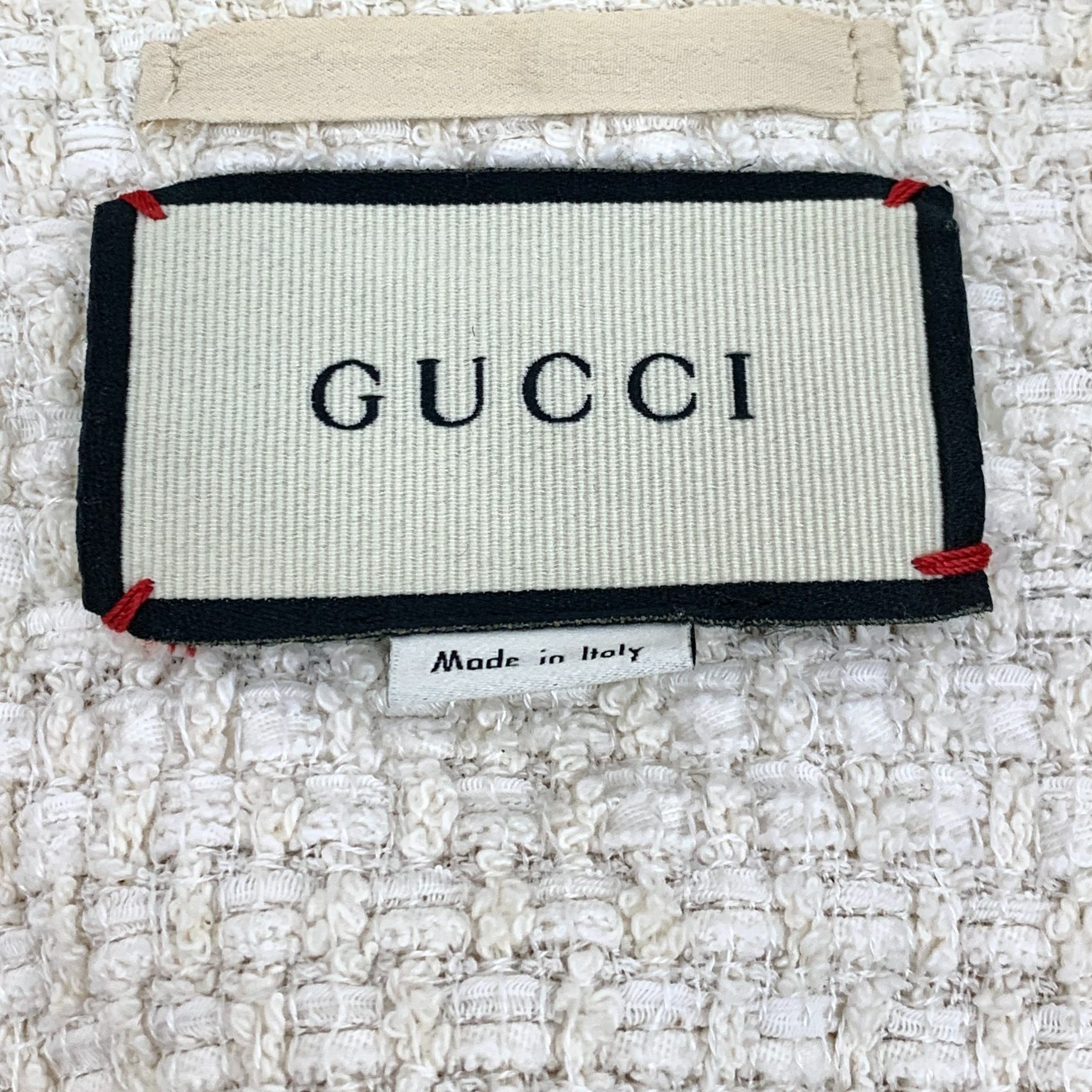 Gucci Gucci Ivory Tweed V-Neck Cardigan Coat With Red & Navy Strip Size XXS / US 00 / IT 34 - 2 Thumbnail