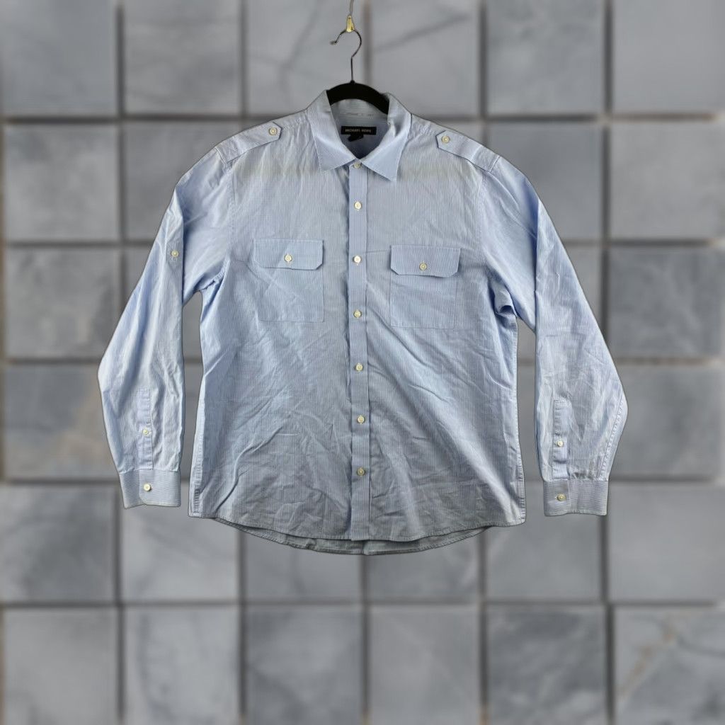 Michael Kors Michael Kors Shirt Mens XL Blue Button-Up Long Sleeve Pockets Checkered Cotton Size US XL / EU 56 / 4 - 1 Thumbnail