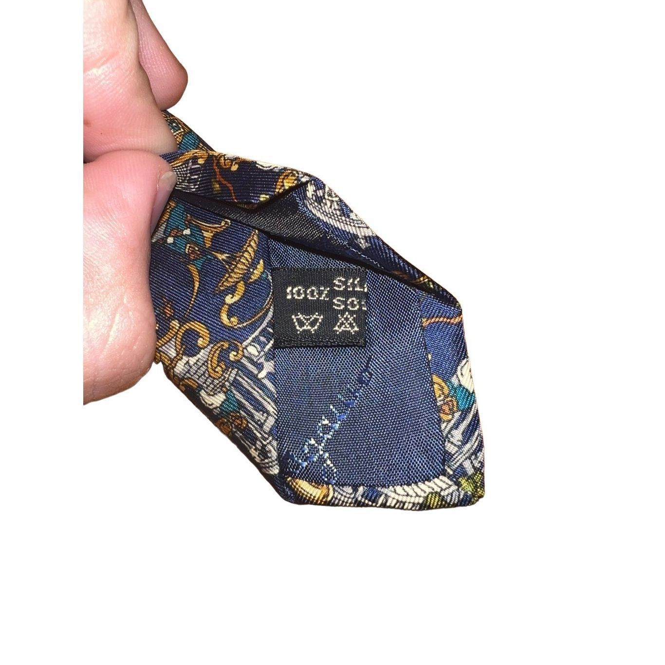 Salvatore Ferragamo Salvatore Ferragamo Navy Whimsical Painting Print Handmade T Size ONE SIZE - 7 Thumbnail
