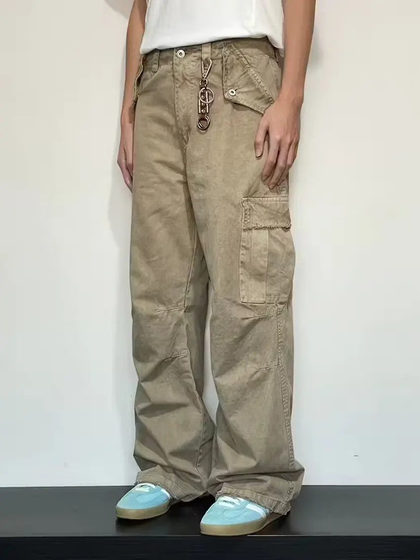 Designer × Japanese Brand Khaki washed faded flared carpenter cargo pants Size US 30 / EU 46 - 4 Thumbnail