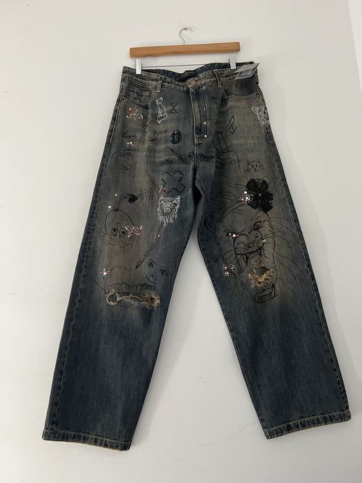 Balenciaga Balenciaga 2023 Rhinestone Scribble Baggy Jeans | Grailed