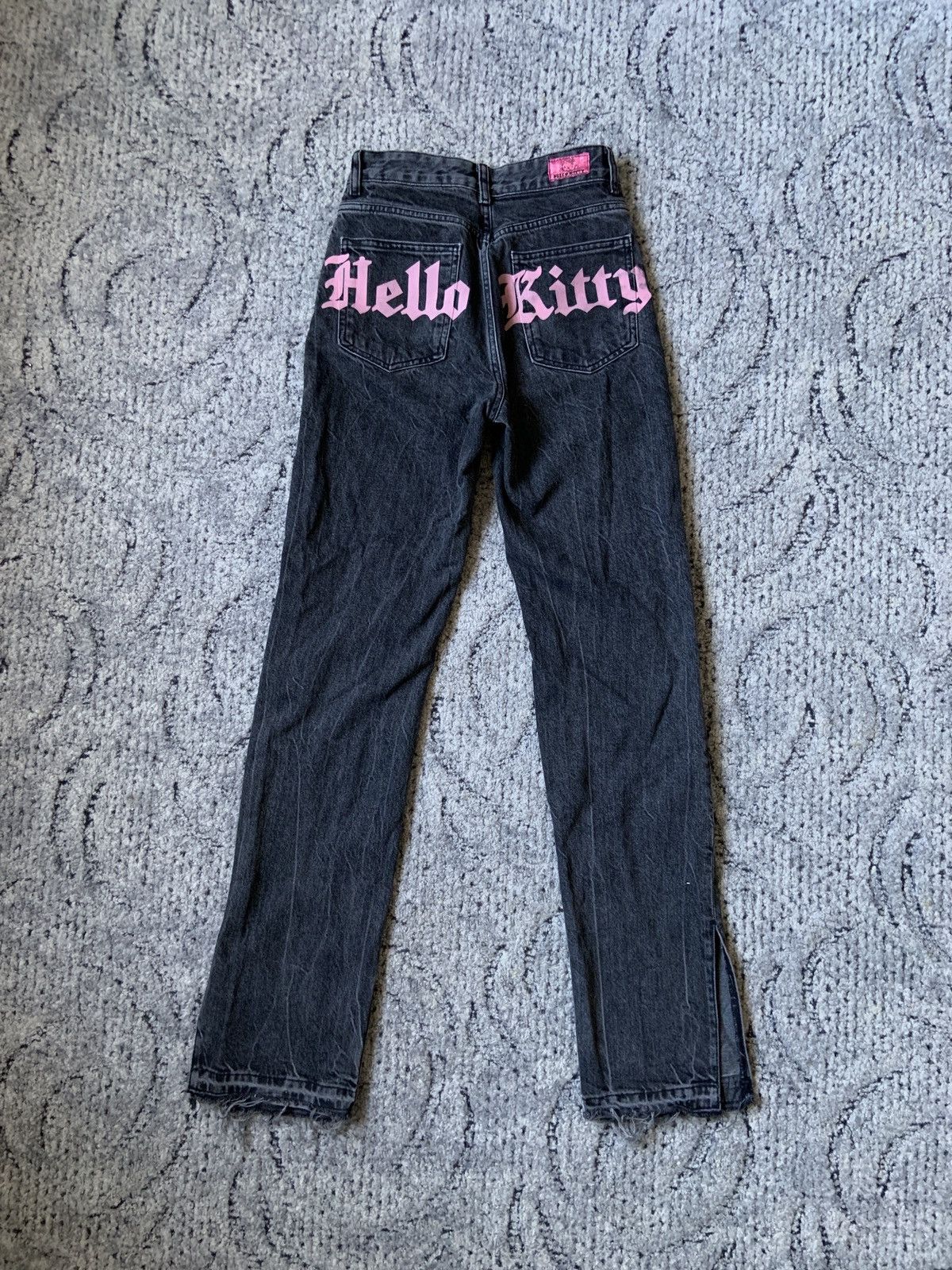 Y2K Hello Kitty Vintage Big Logo Black Denim Jeans Sz S