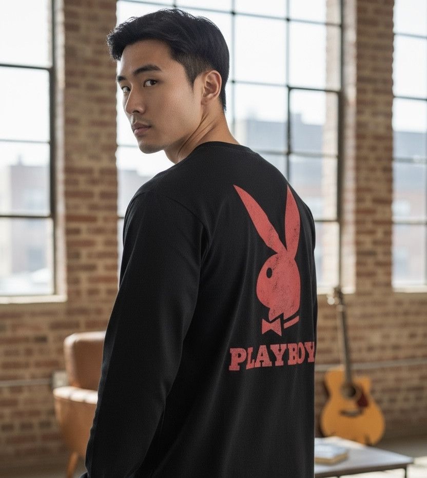 Playboy Vintage 90’s PLAYBOY Big Red Bunny Spell-Out Long Sleeve Size US S / EU 44-46 / 1 - 1 Thumbnail
