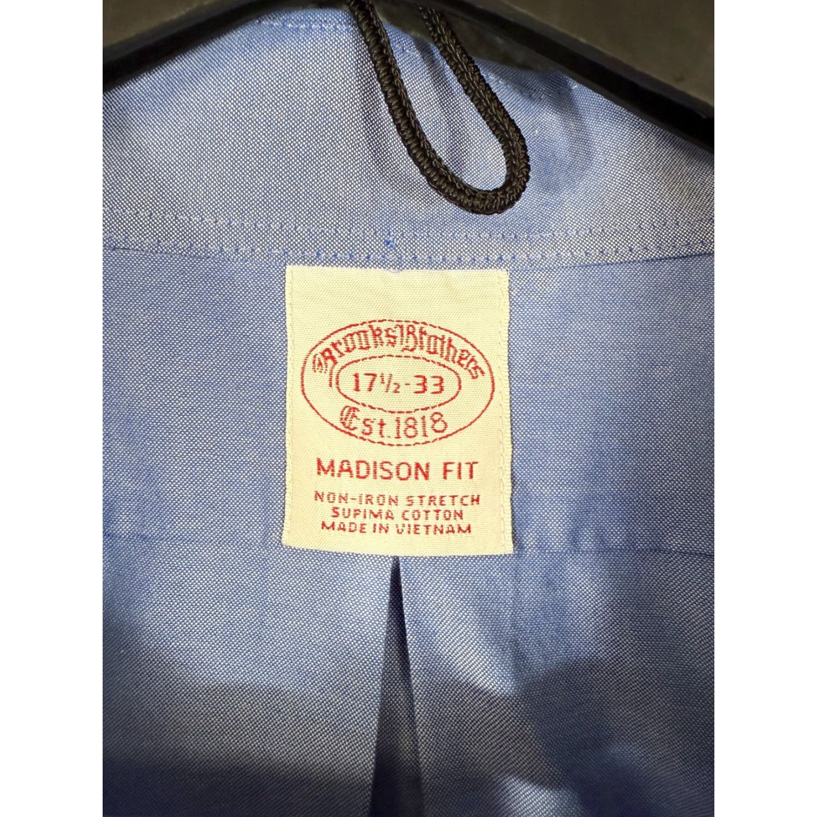 Brooks Brothers Brooks Brothers Dress Shirt Mens 17 1/2-33 Blue Stretch Madison Fit Non-Iron Shirt Regular Long Sleeve Blue Mens 17.5 53in Chest Non-Iron Size 48R - 5 Thumbnail