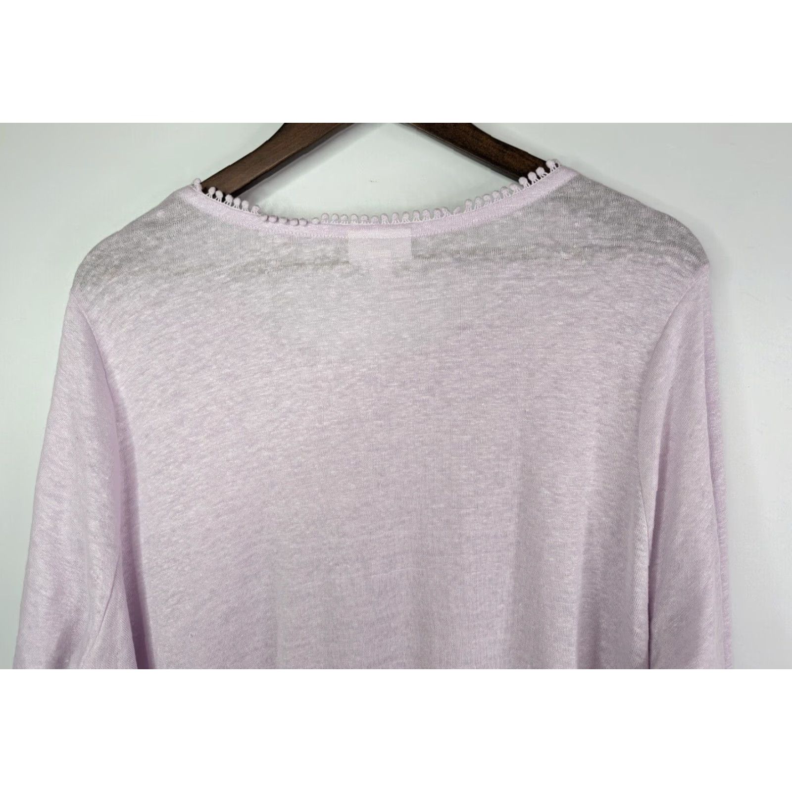 J. Jill VINTAGE J Jill Love Linen Womens Top 2X Purple Pom Pom Trim 100% Linen Knit Blouse Casual Ladies Womens Size XXL / US 16-18 / IT 52-54 - 5 Thumbnail