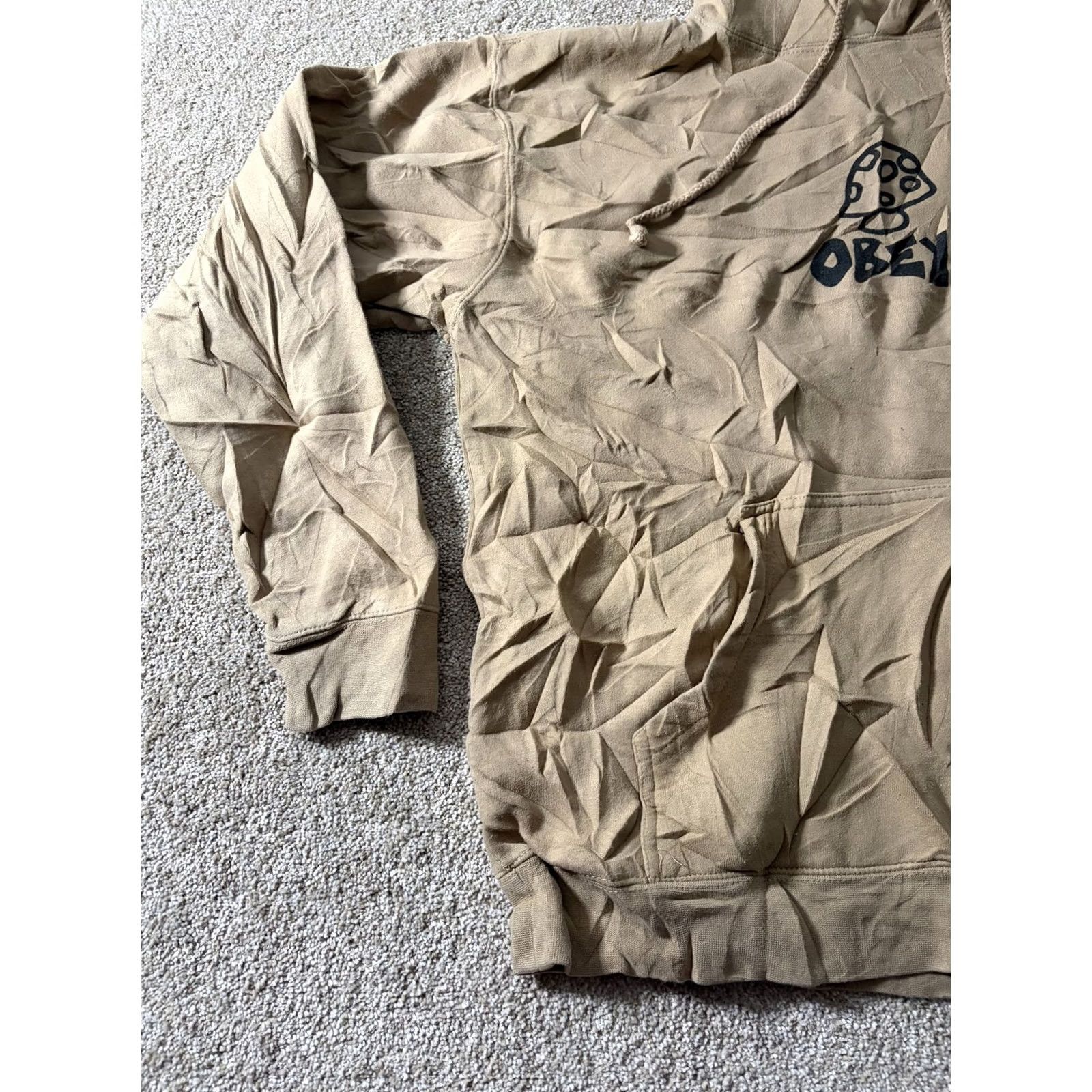 Obey OBEY Hoodie Mens Medium Beige Mushroom Graphic Fleece Pullover Logo Sweatshirt Size US M / EU 48-50 / 2 - 2 Thumbnail