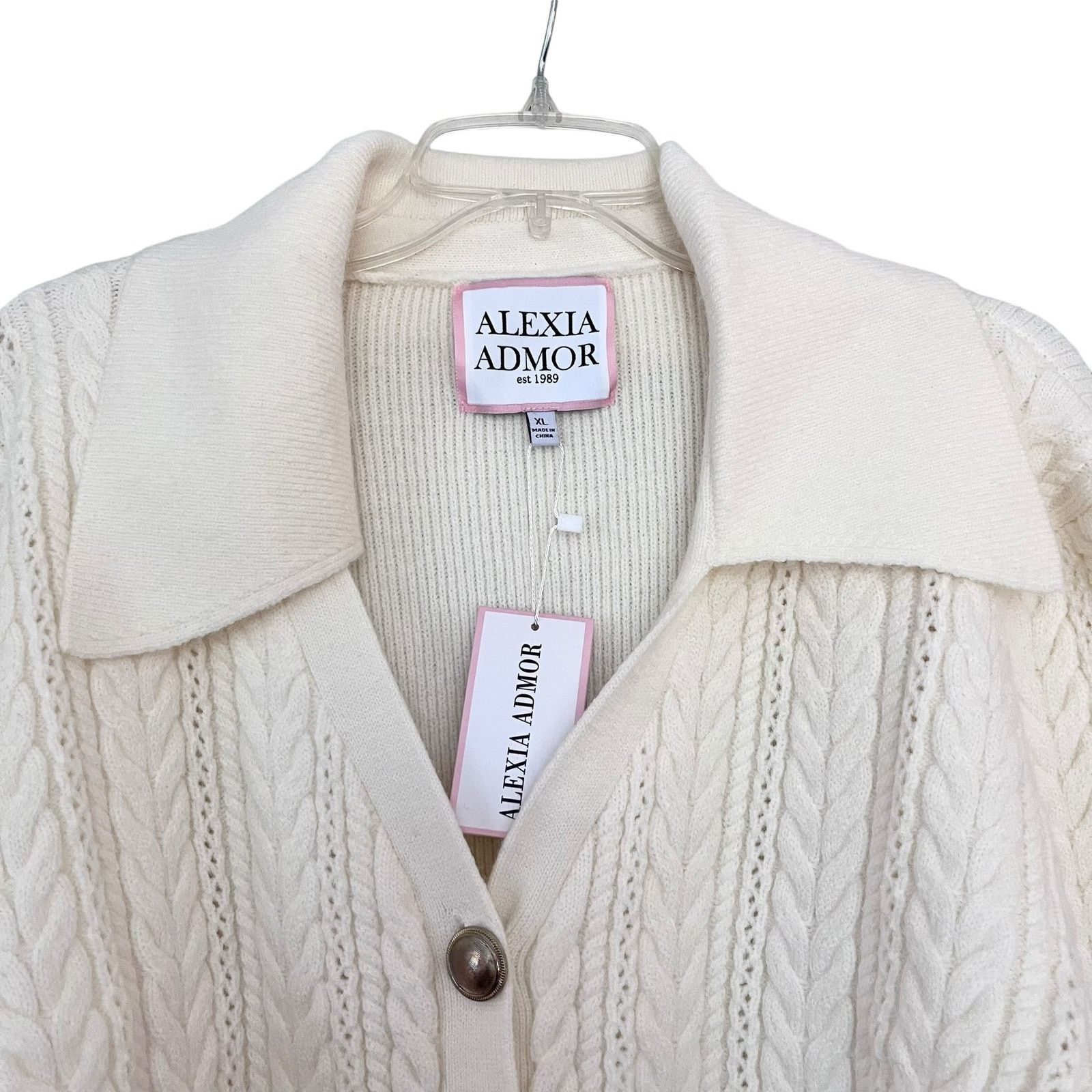 Other Alexia Admor Hazel Ivory Cable Knit Cardigan Sweater Size XL / US 12-14 / IT 48-50 - 4 Thumbnail