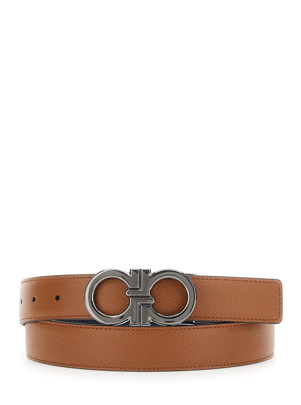 Salvatore Ferragamo Beige Reversible Belt with Gancini Buckle in Hammered Leather Man Size ONE SIZE - 1 Thumbnail