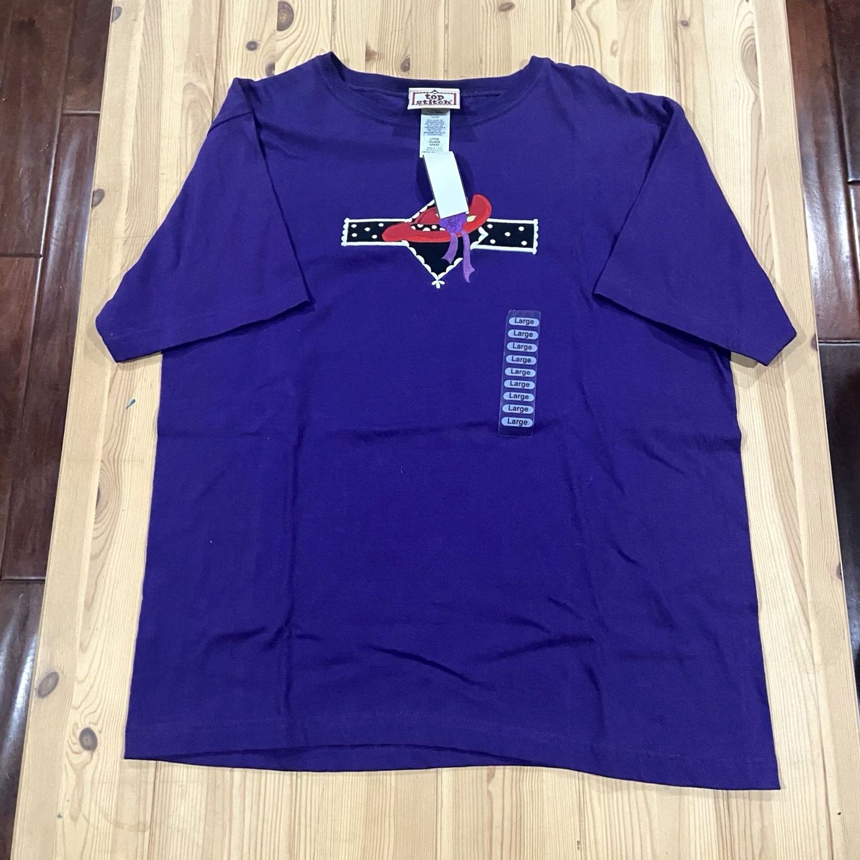 Hanes VINTAGE 90s Embroidered Hat Purple Shirt L Mens Hanes NWT Top Stitch Cat Size US L / EU 52-54 / 3 - 2 Thumbnail