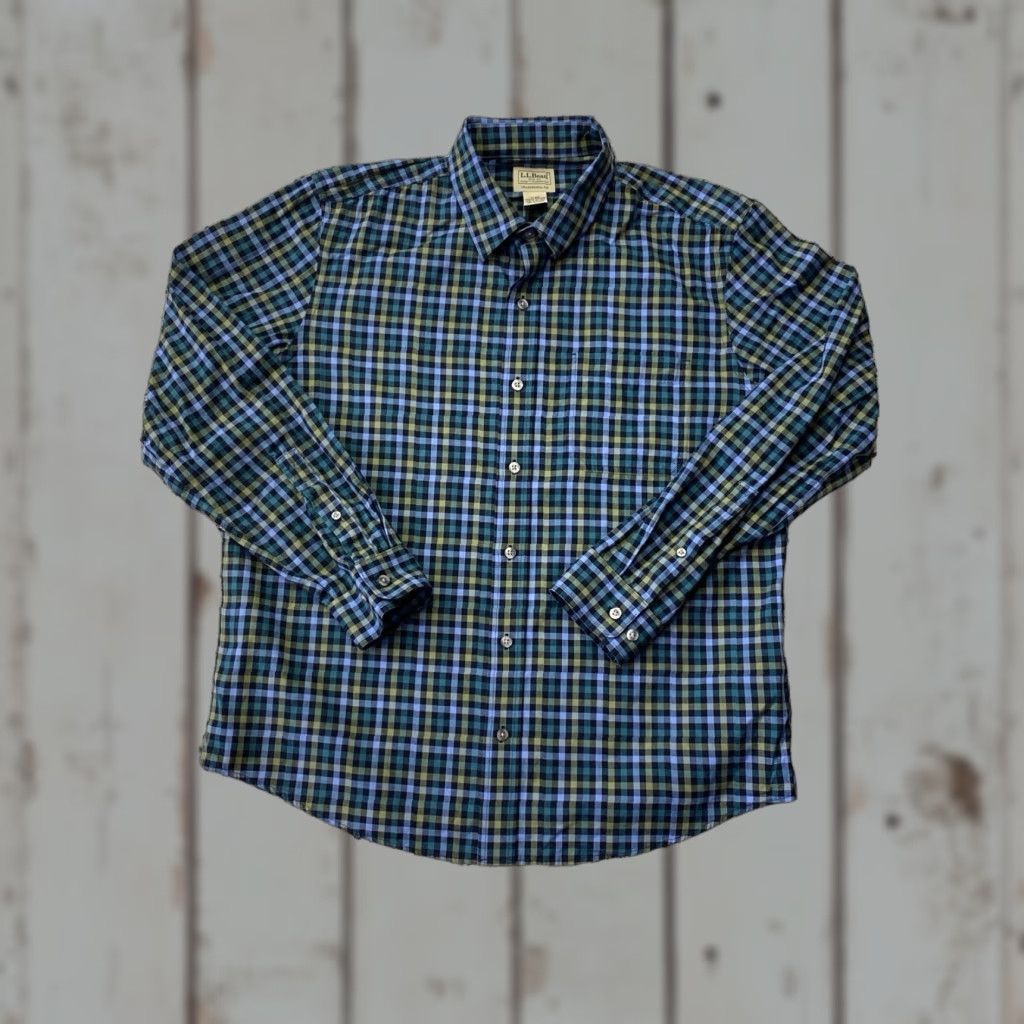 Vintage LL Bean Blue Flannel Shirt Men’s Medium Plaid Button-Up Wool Cotton Pocket Breathable Long Sleeve Size US M / EU 48-50 / 2 - 1 Thumbnail