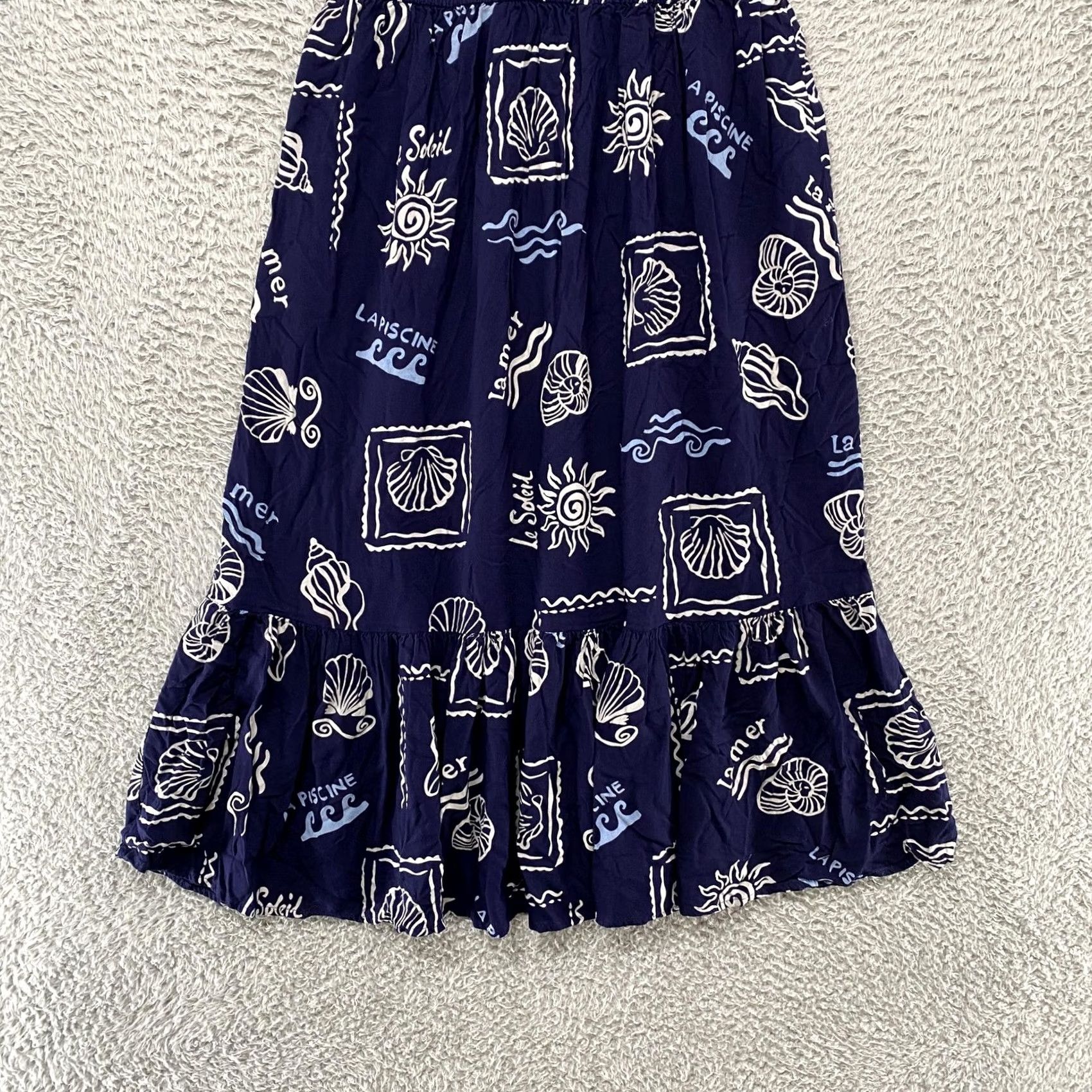 Vintage VINTAGE Patrons Of Peace Dress Womens M Blue Nautical Print Smocked Midi Sundress Beach Size M / US 6-8 / IT 42-44 - 2 Thumbnail