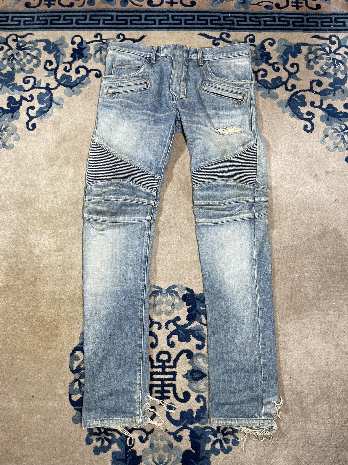 Balmain Balmain Biker Denim Ribbed Moto Jeans Distressed Size US 32 / EU 48 - 1 Thumbnail