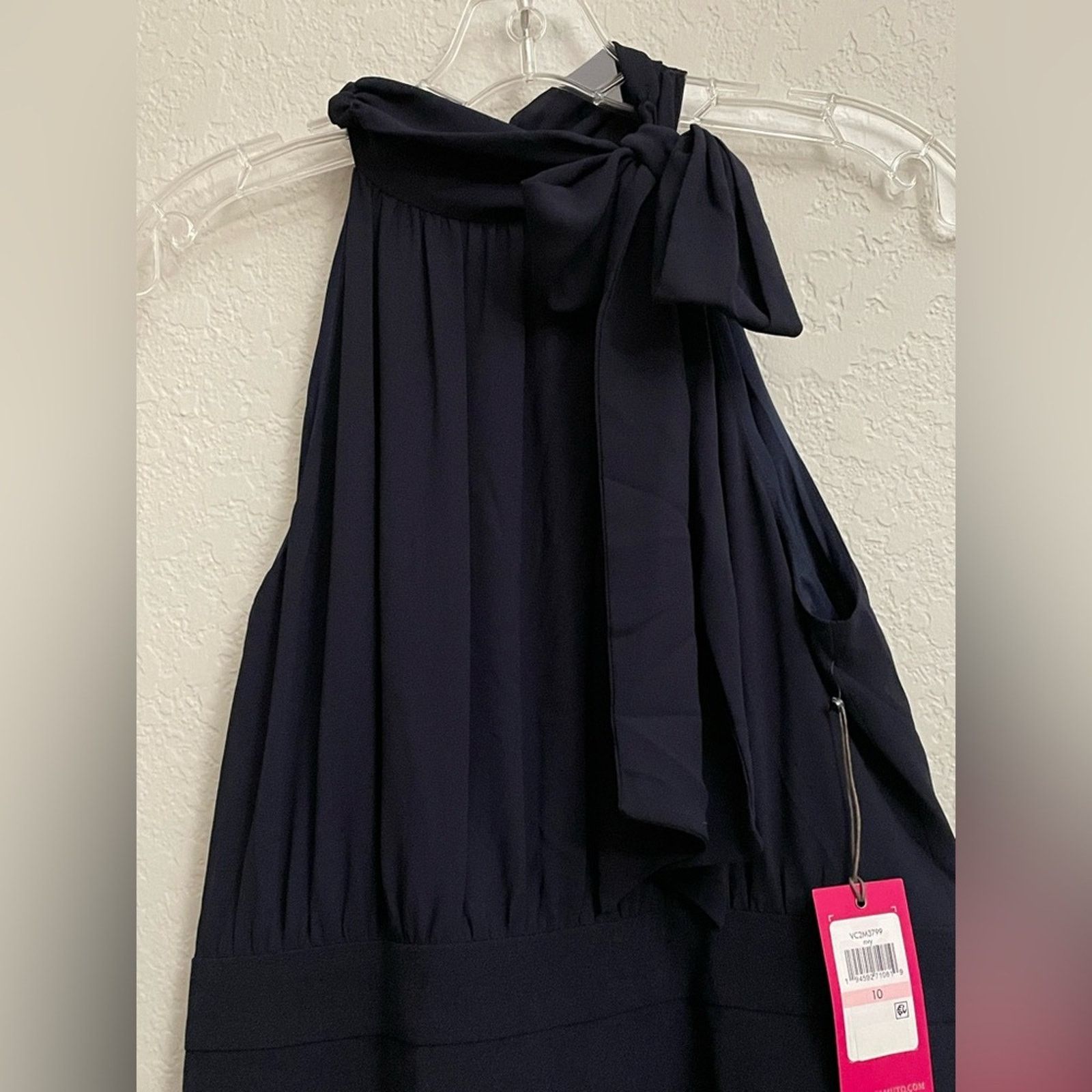 Vince Camuto Vince Camuto Chiffon Bow Neck A-Line Navy Dress Size 10 Size ONE SIZE - 3 Thumbnail