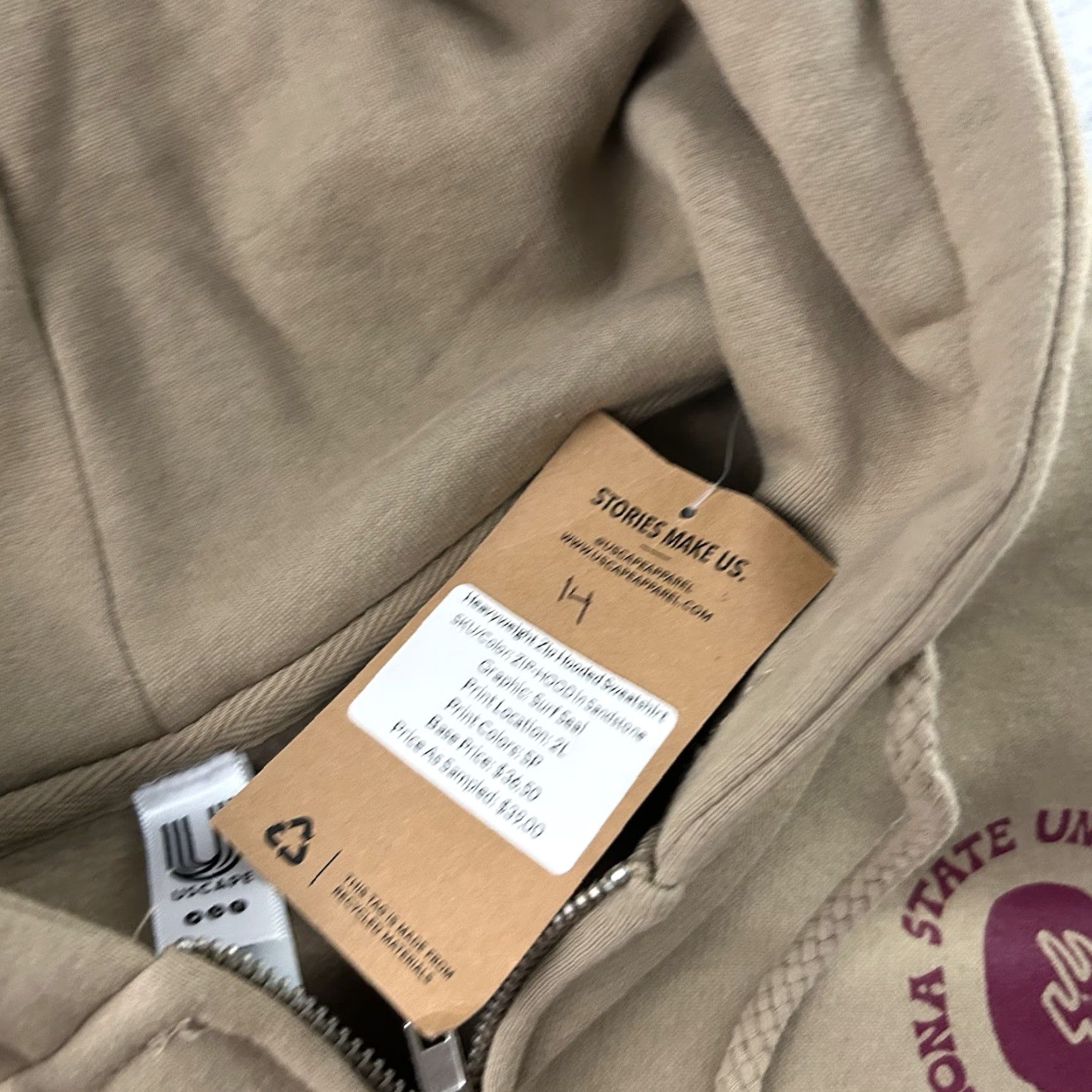 Vintage VINTAGE USCAPE Arizona State University Full Zip Hoodie Sweatshirt Men L Tan University 90s Mens Size US L / EU 52-54 / 3 - 4 Thumbnail