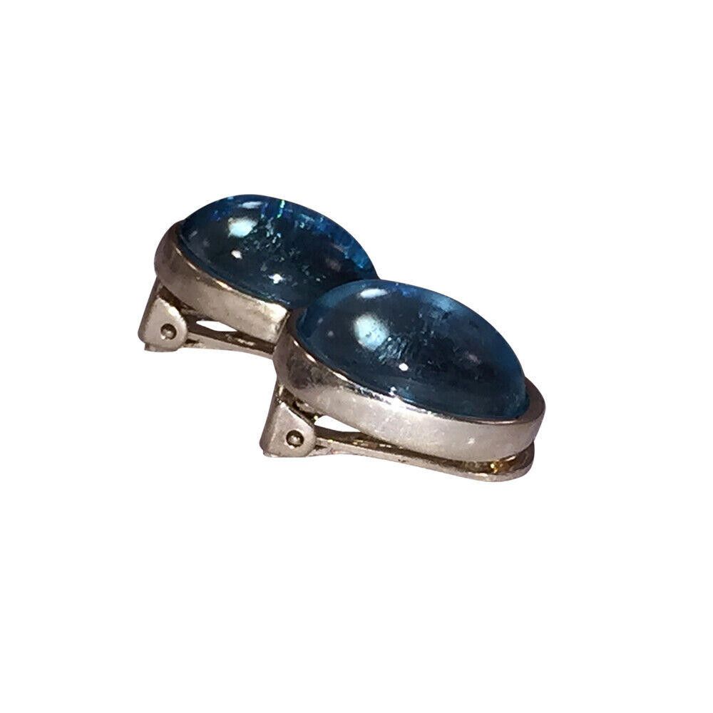 Dior Christian Oval Light Blue Jelly Belly Silver Tone Earrings Size ONE SIZE - 4 Thumbnail