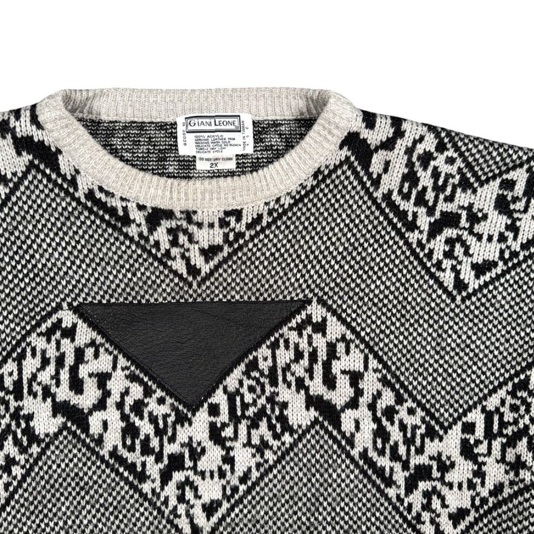 Vintage VINTAGE Giani Leone Sweater Adult 2XL Black White Acrylic Geometric Leather 80s Shirt Mens Size US XXL / EU 58 / 5 - 2 Thumbnail